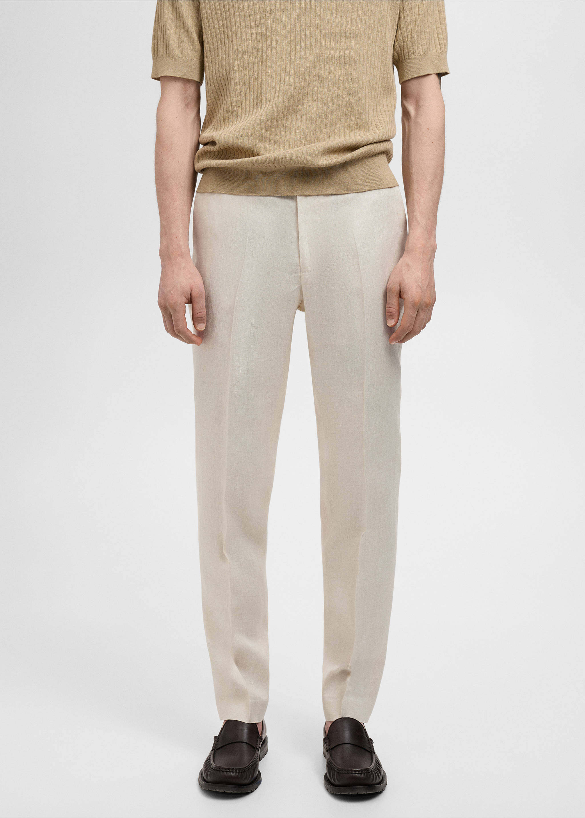 Amalfi 100% linen slim-fit suit trousers - Medium plane, Ecru. Ref: 87025925-00.