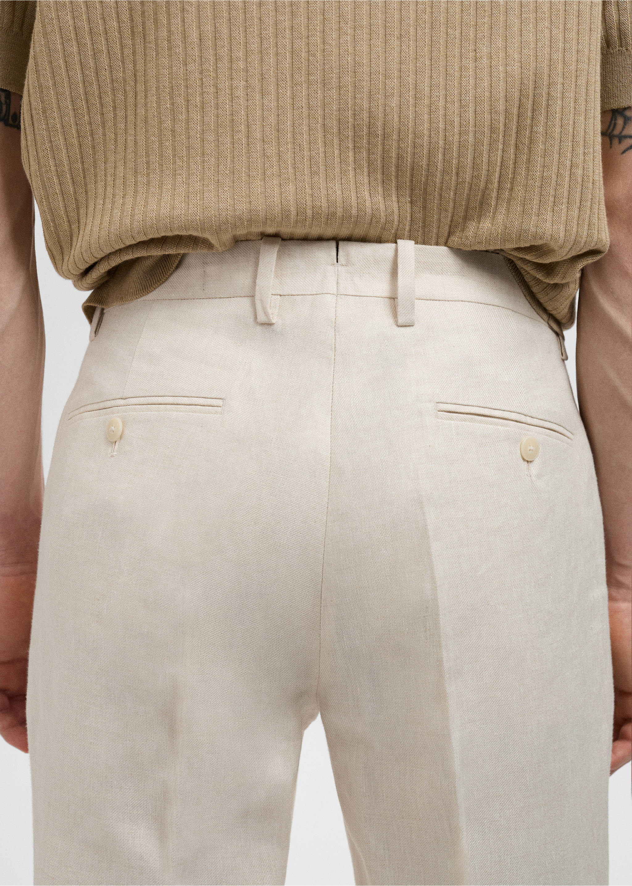 Amalfi 100% linen slim-fit suit trousers - Details of the article 6, Ecru. Ref: 87025925-00.