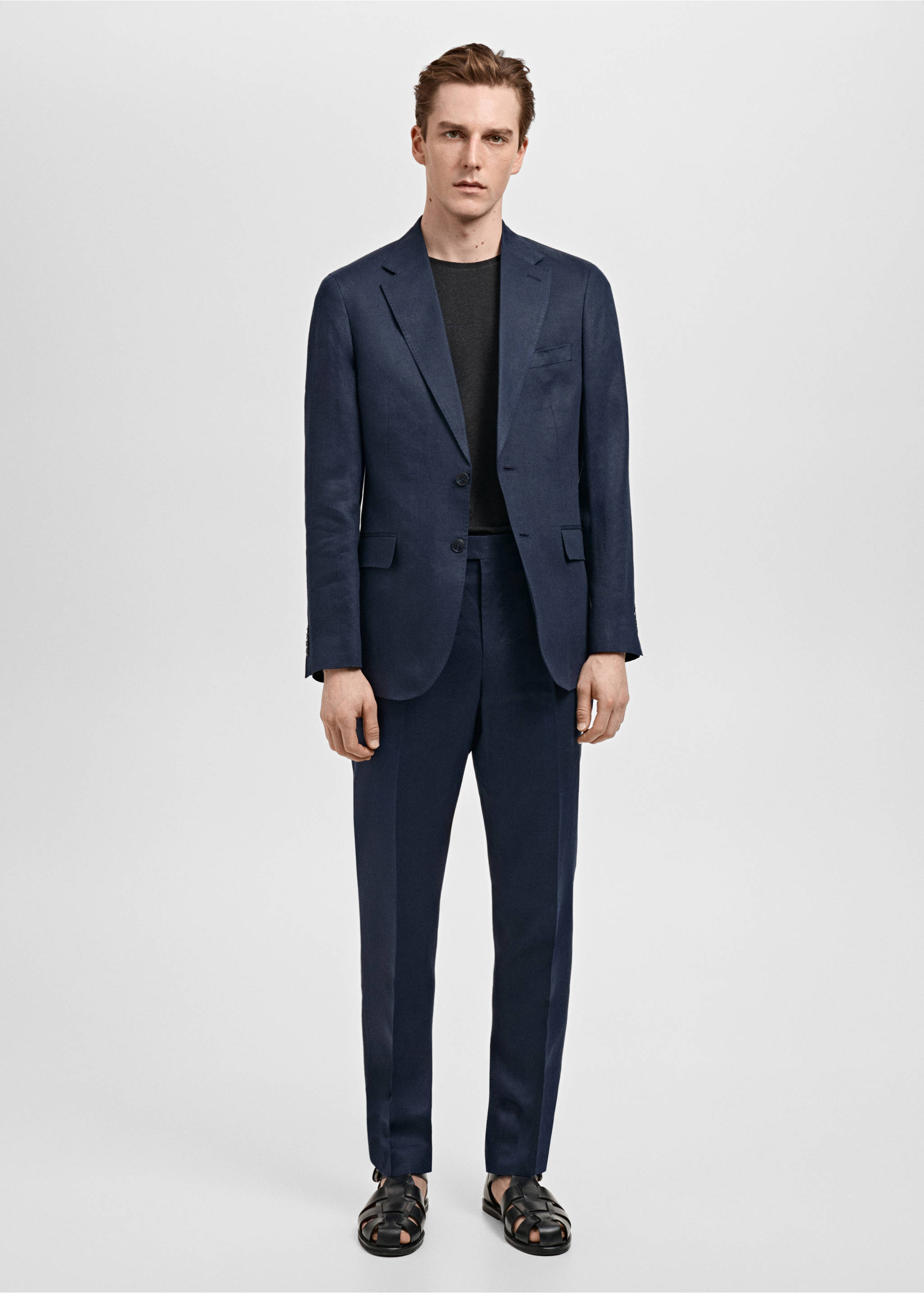 Slim-Fit-Anzughose Amalfi aus 100 % Leinen - Allgemeine Ansicht, Dunkles Marineblau. Ref: 87025926-00.