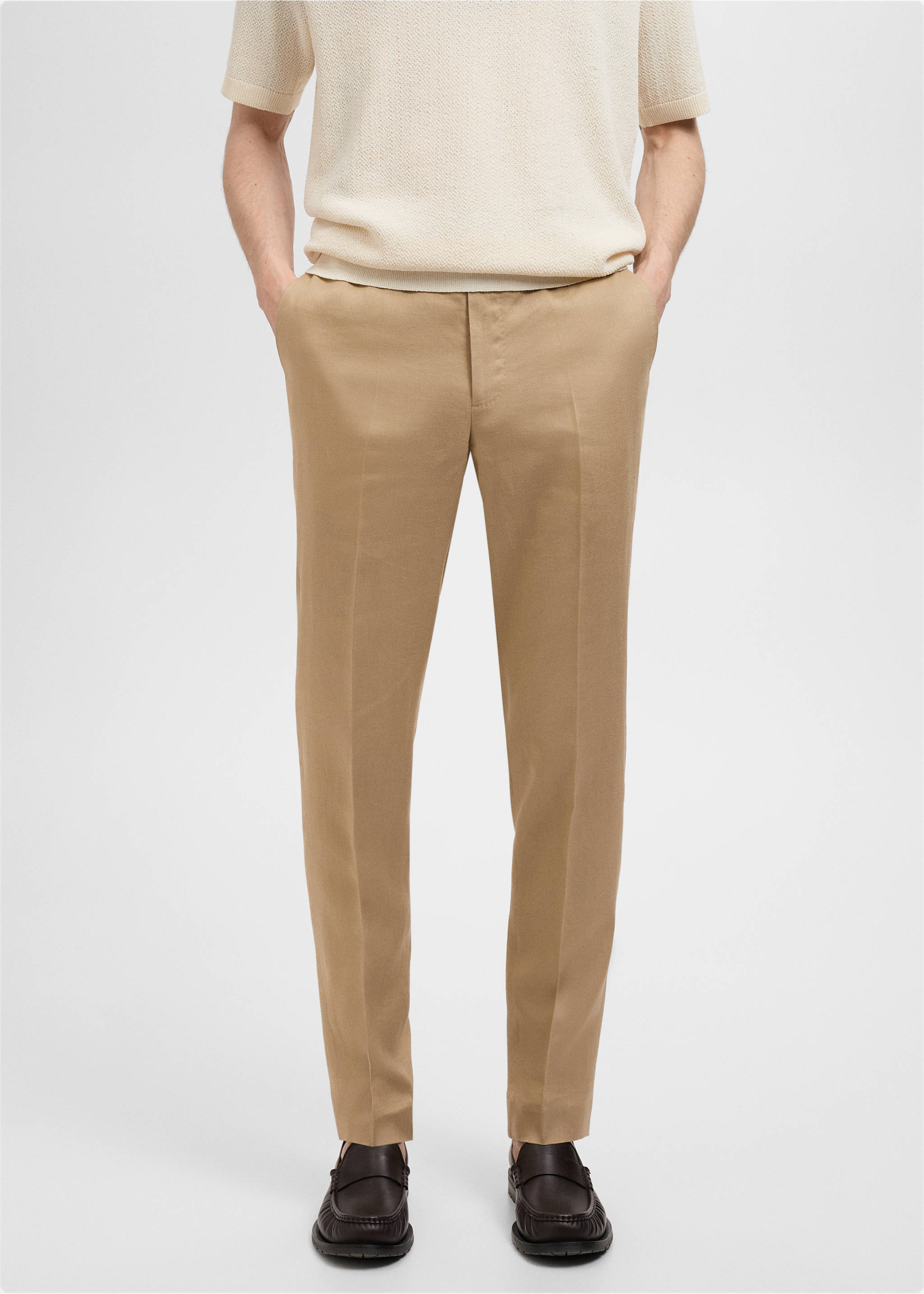 Amalfi 100% linen slim-fit suit trousers - Medium plane, Beige. Ref: 87025927-00.