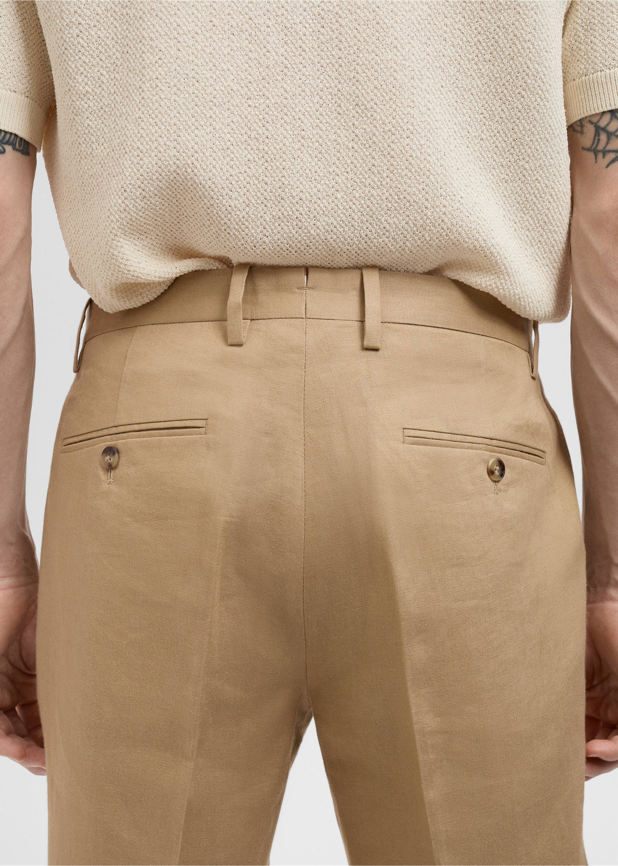 Amalfi 100% linen slim-fit suit trousers - Details of the article 6, Beige. Ref: 87025927-00.