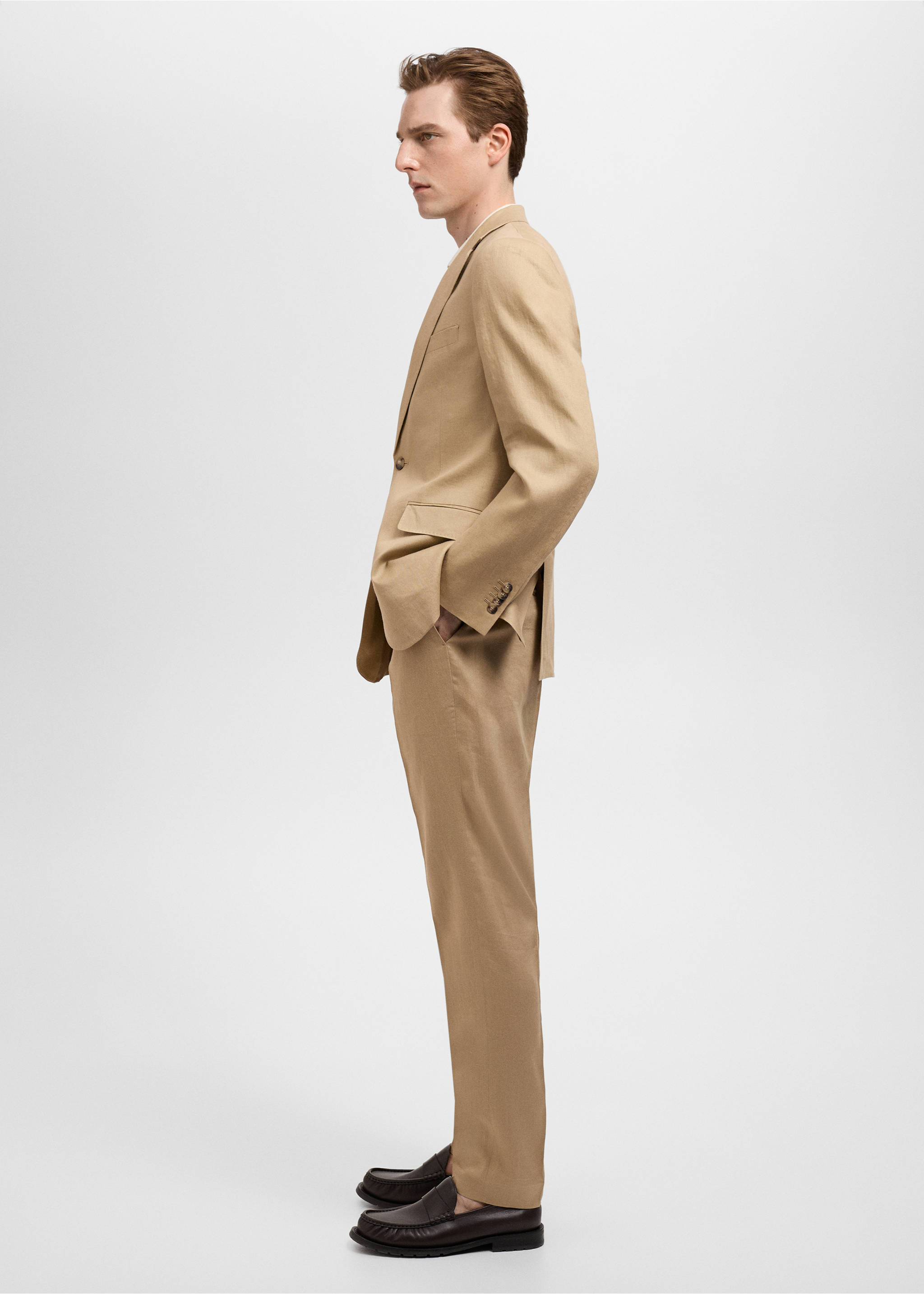 Amalfi 100% linen slim-fit suit trousers - Details of the article 2, Beige. Ref: 87025927-00.