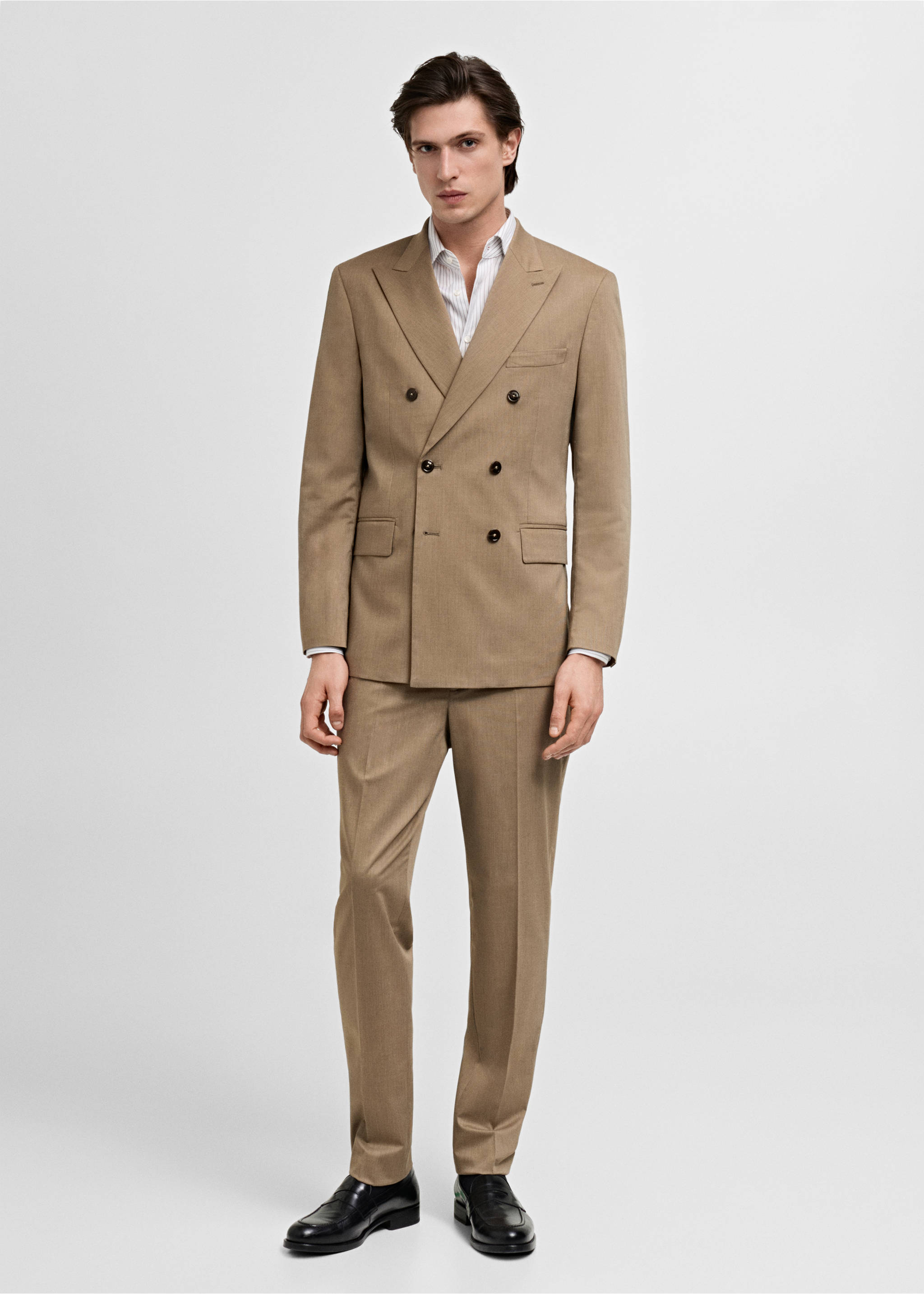 Monaco dobbeltspent dressjakke, slim-fit - Total bildeutsnitt, Halvbrun. Ref: 87025929-00.