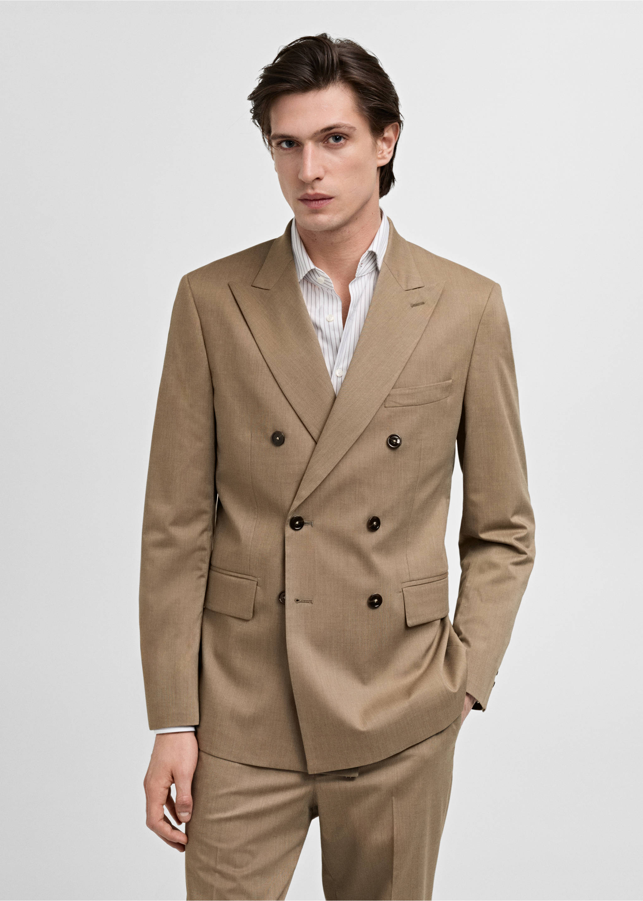 Monaco dobbeltspent dressjakke, slim-fit - Halvtotal bildeutsnitt, Halvbrun. Ref: 87025929-00.