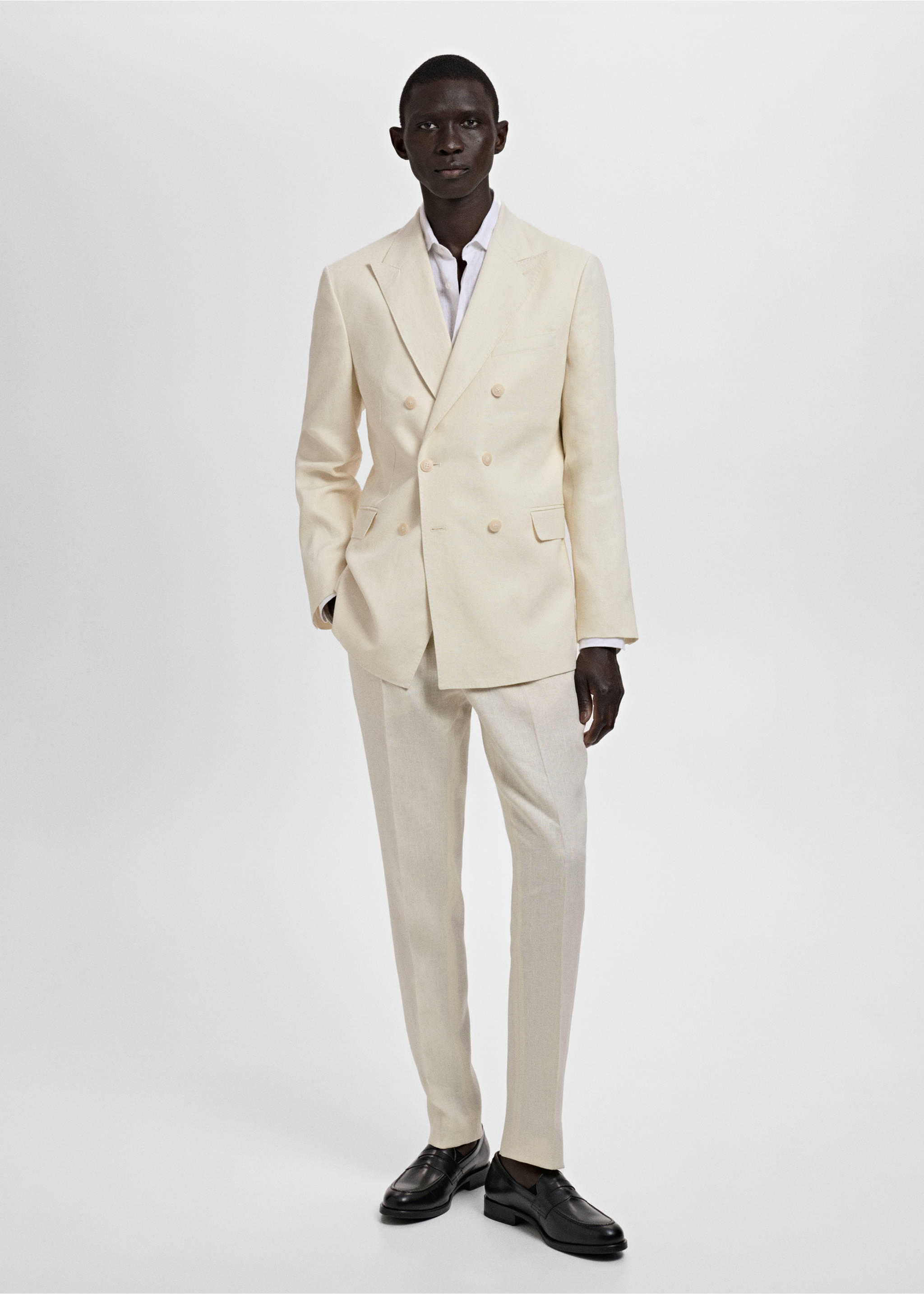Veste costume croisée Amalfi 100 % lin slim-fit - Plan général, Ivoire. Ref: 87025931-00.