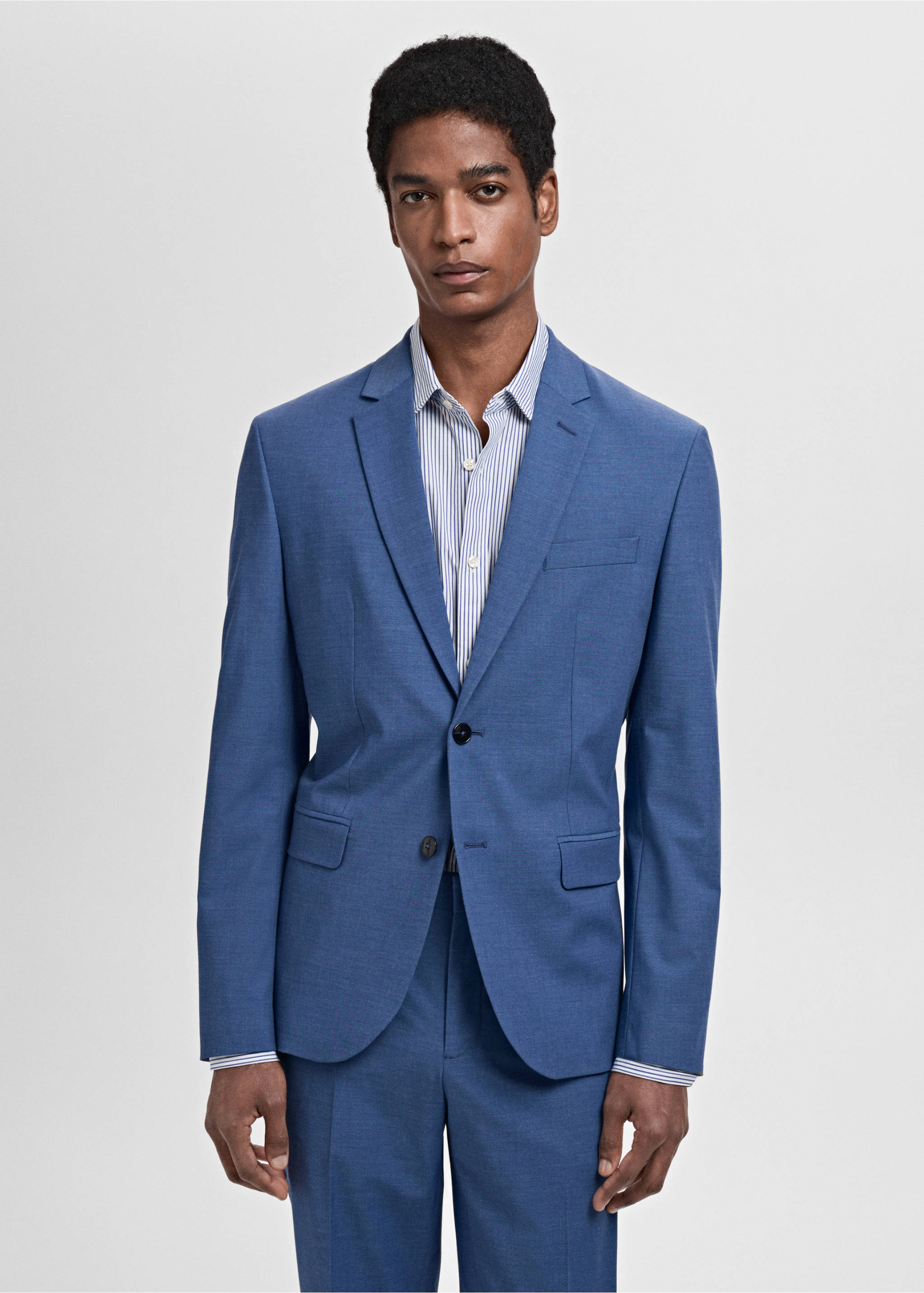 Super slim-fit suit jacket in stretch fabric - Medium plane, Blue. Ref: 87025932-00.