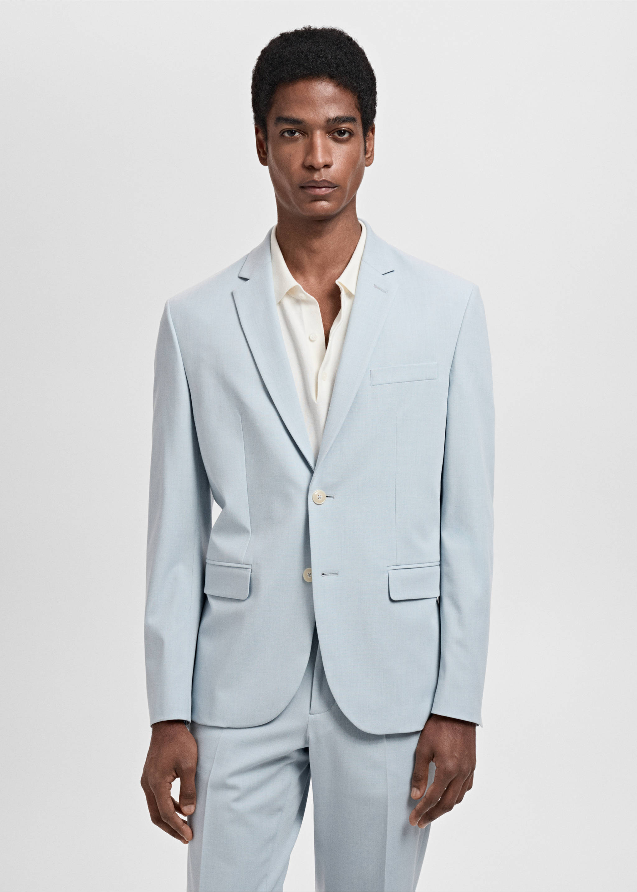 Super slim-fit suit jacket in stretch fabric - Medium plane, Sky Blue. Ref: 87025933-00.
