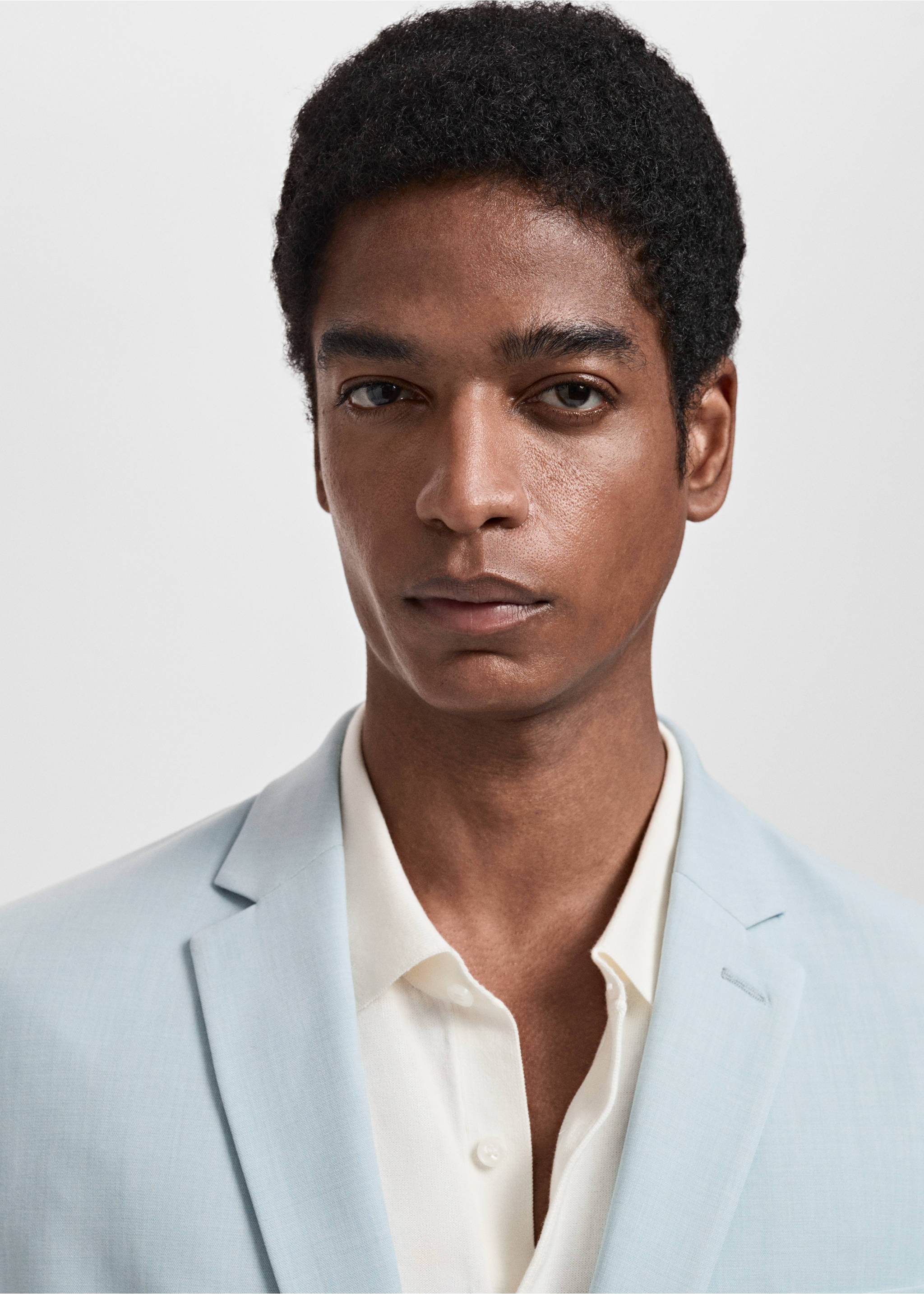 Super slim-fit suit jacket in stretch fabric - Details of the article 1, Sky Blue. Ref: 87025933-00.