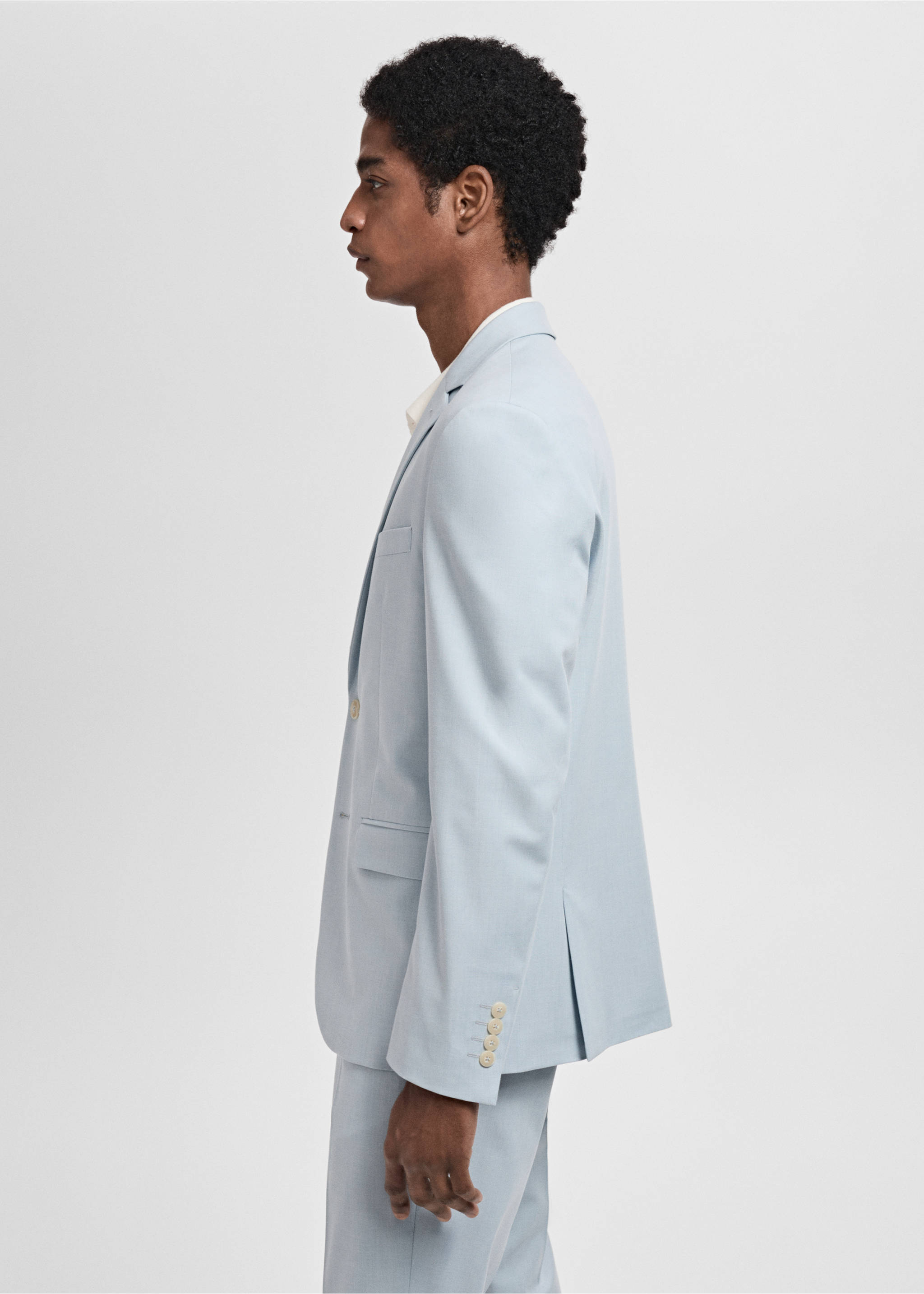 Super slim-fit suit jacket in stretch fabric - Details of the article 2, Sky Blue. Ref: 87025933-00.