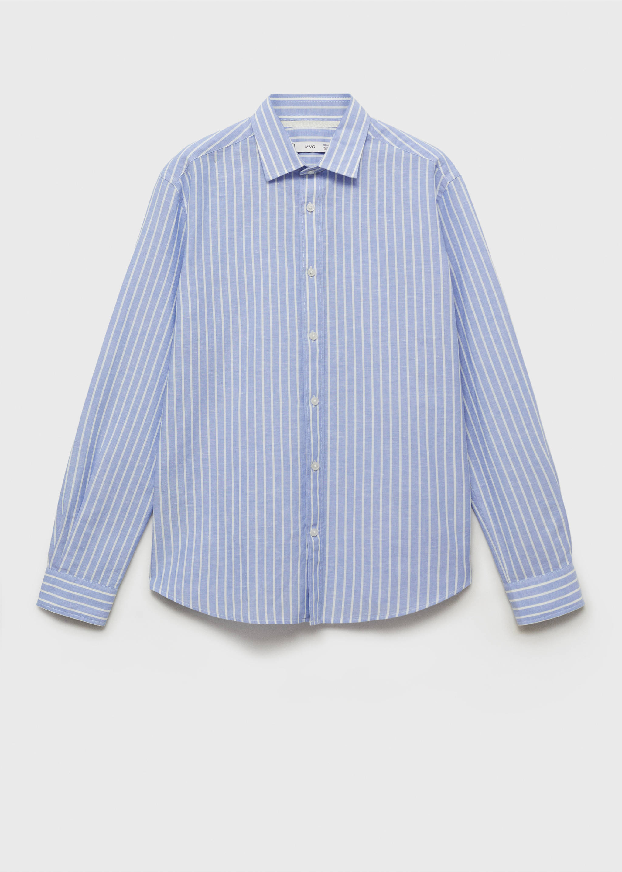 Chemise coton et lin à rayures - Article sans modèle, Bleu. Ref: 87025937-00.