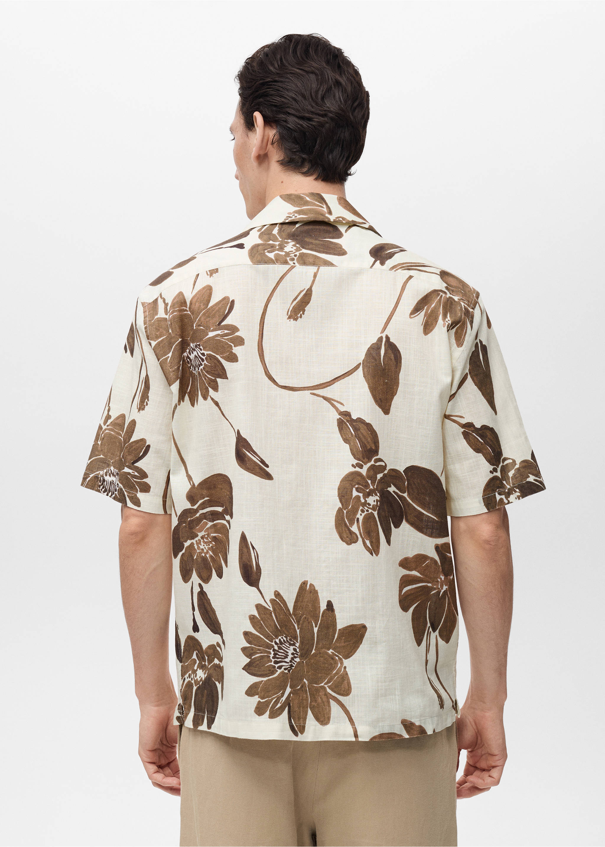 Floral-print shirt with bowling collar - Reverse of the article, Brown. Ref: 87025939-00.