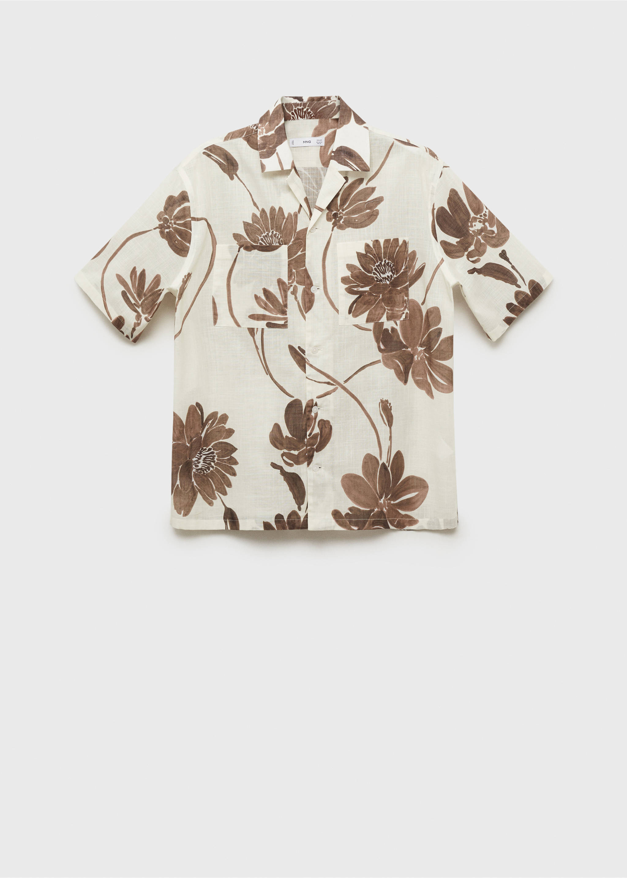 Floral-print shirt with bowling collar - Article without model, Brown. Ref: 87025939-00.
