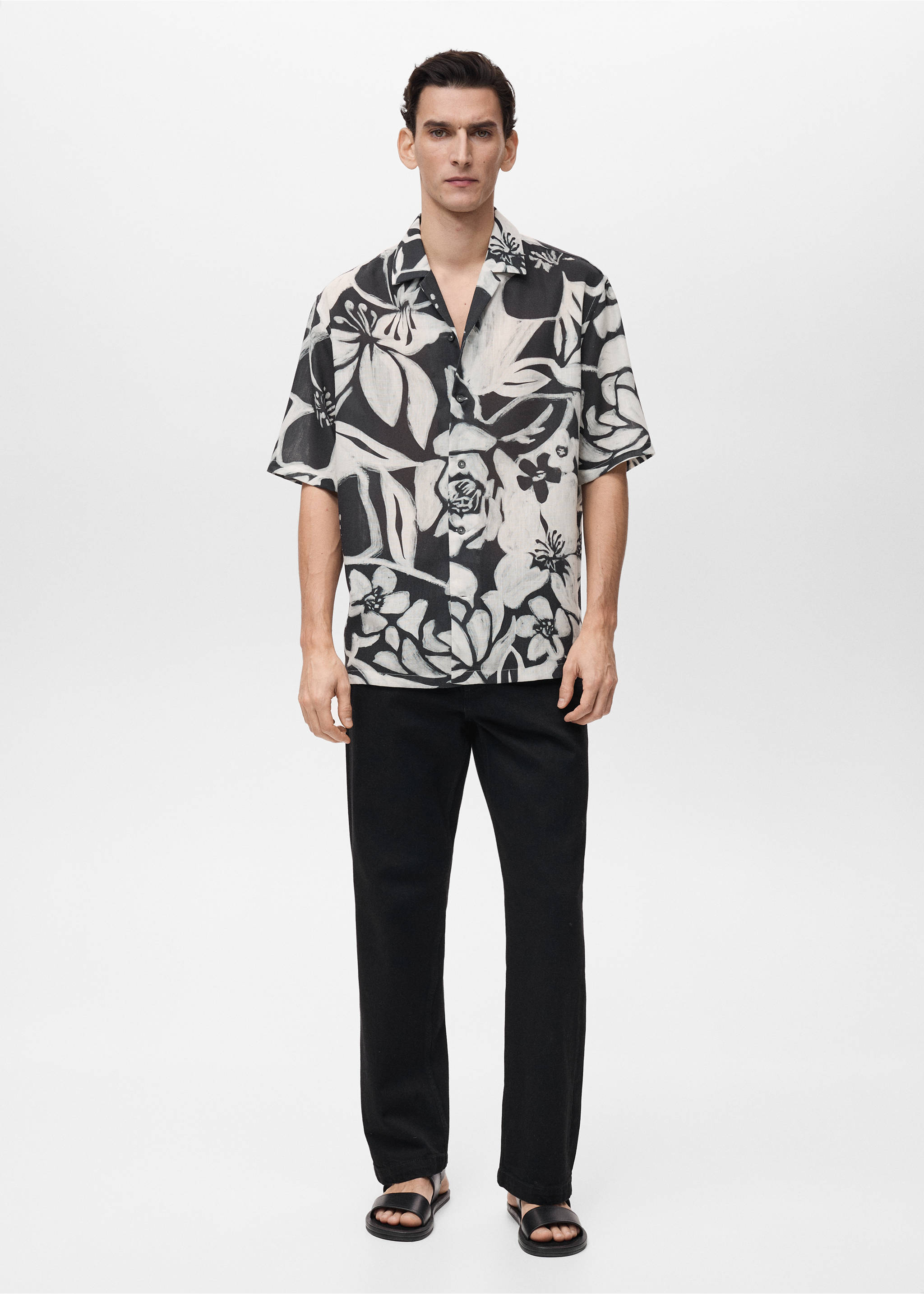 Camisa estampat floral - Pla general, Negre. Ref: 87025940-00.