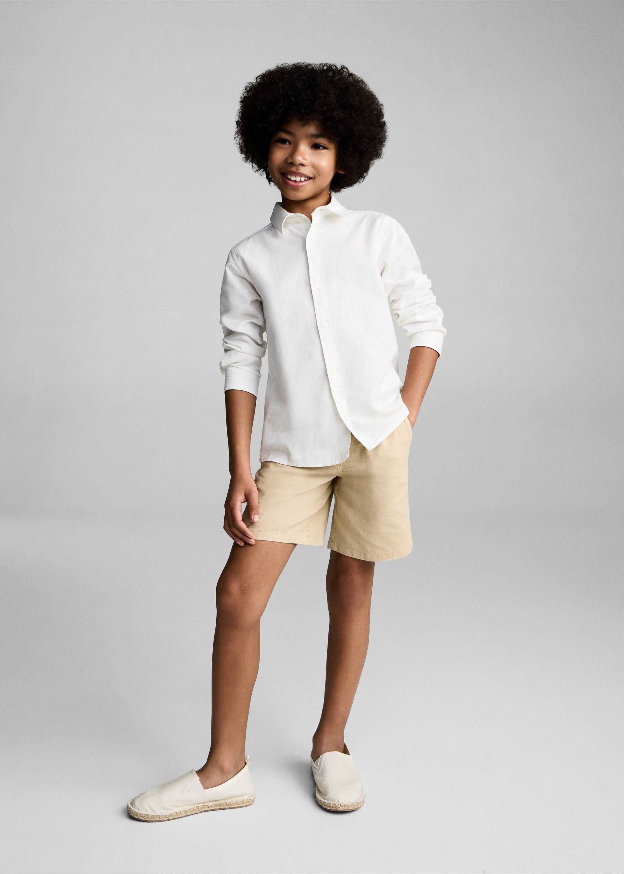 Hemd aus Baumwolle mit Leinen - Allgemeine Ansicht, Cremeweiß. Ref: 87025942-00.