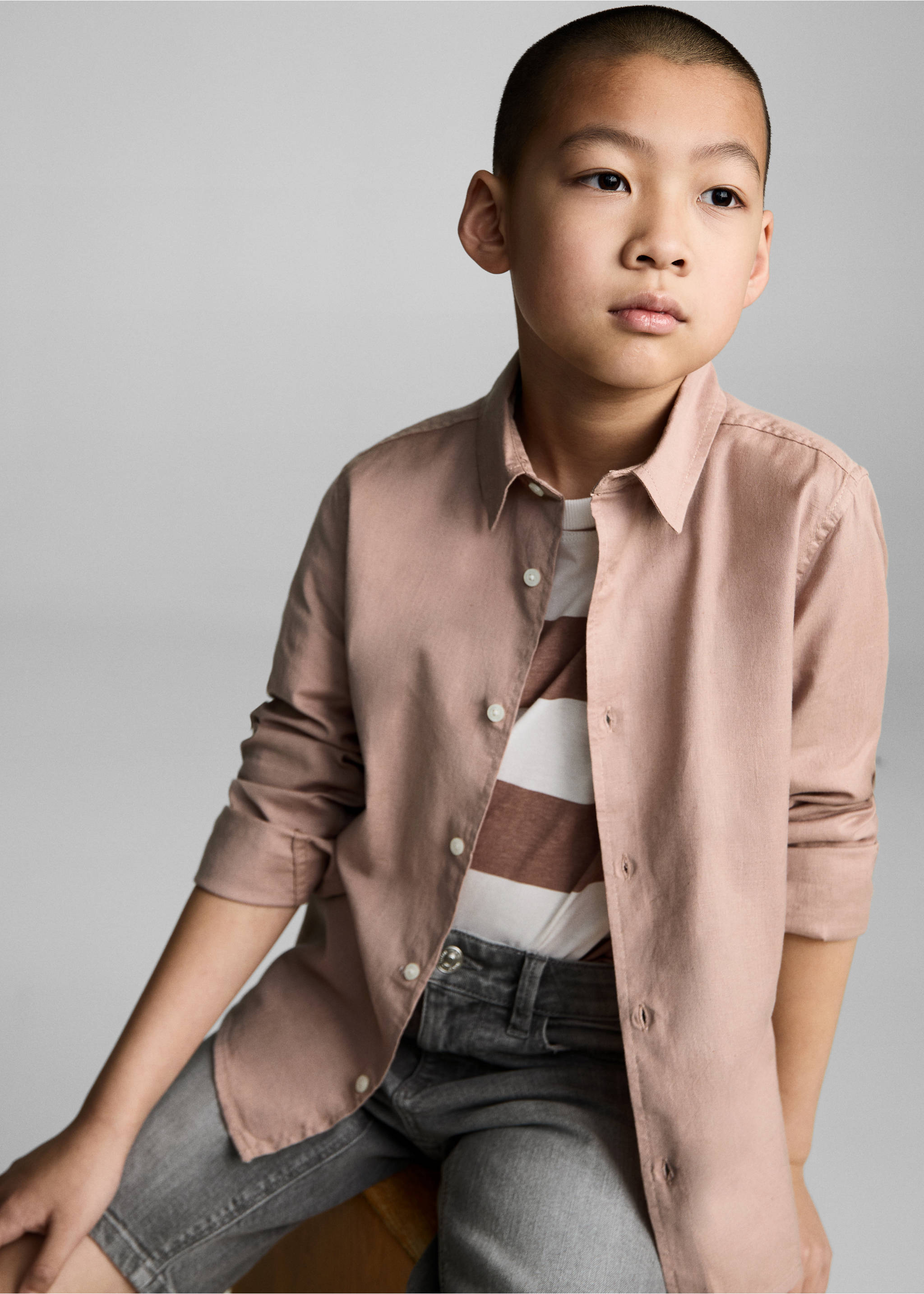 Hemd aus Baumwolle mit Leinen - Detail des Artikels 2, Nude. Ref: 87025942-00.