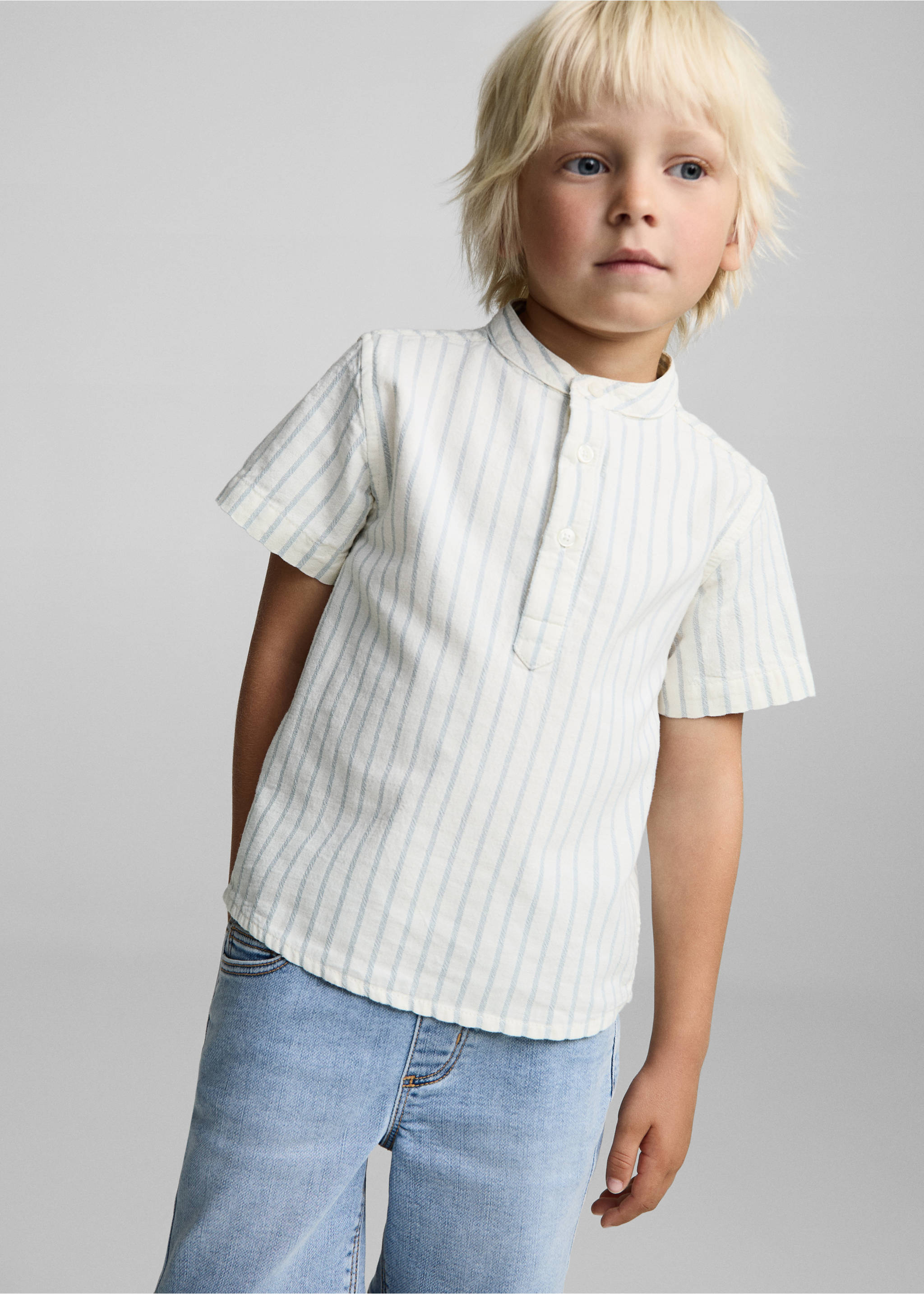 Striped Mao collar shirt - Medium plane, Off White. Ref: 87025943-00.
