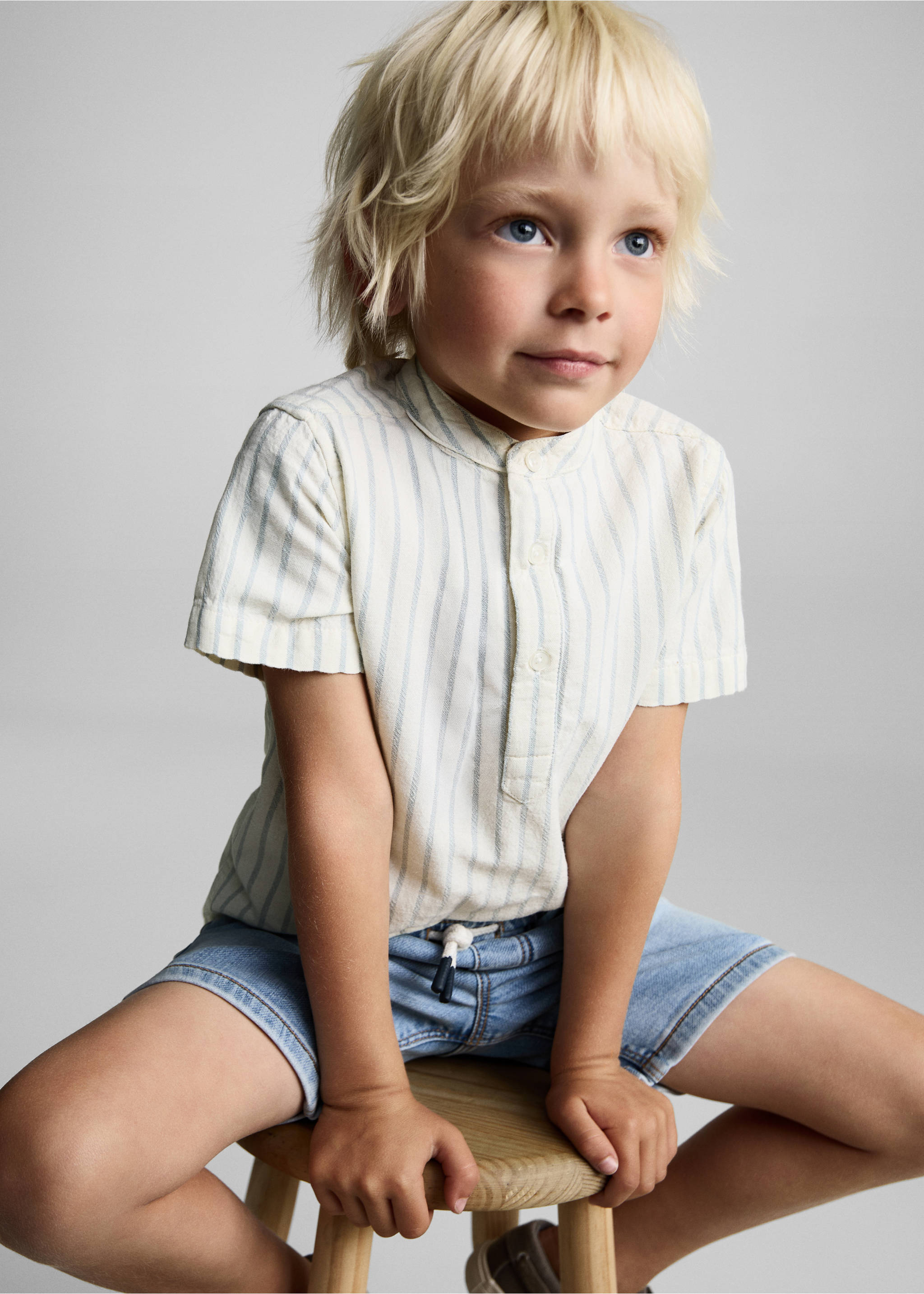 Striped Mao collar shirt - Details of the article 2, Off White. Ref: 87025943-00.