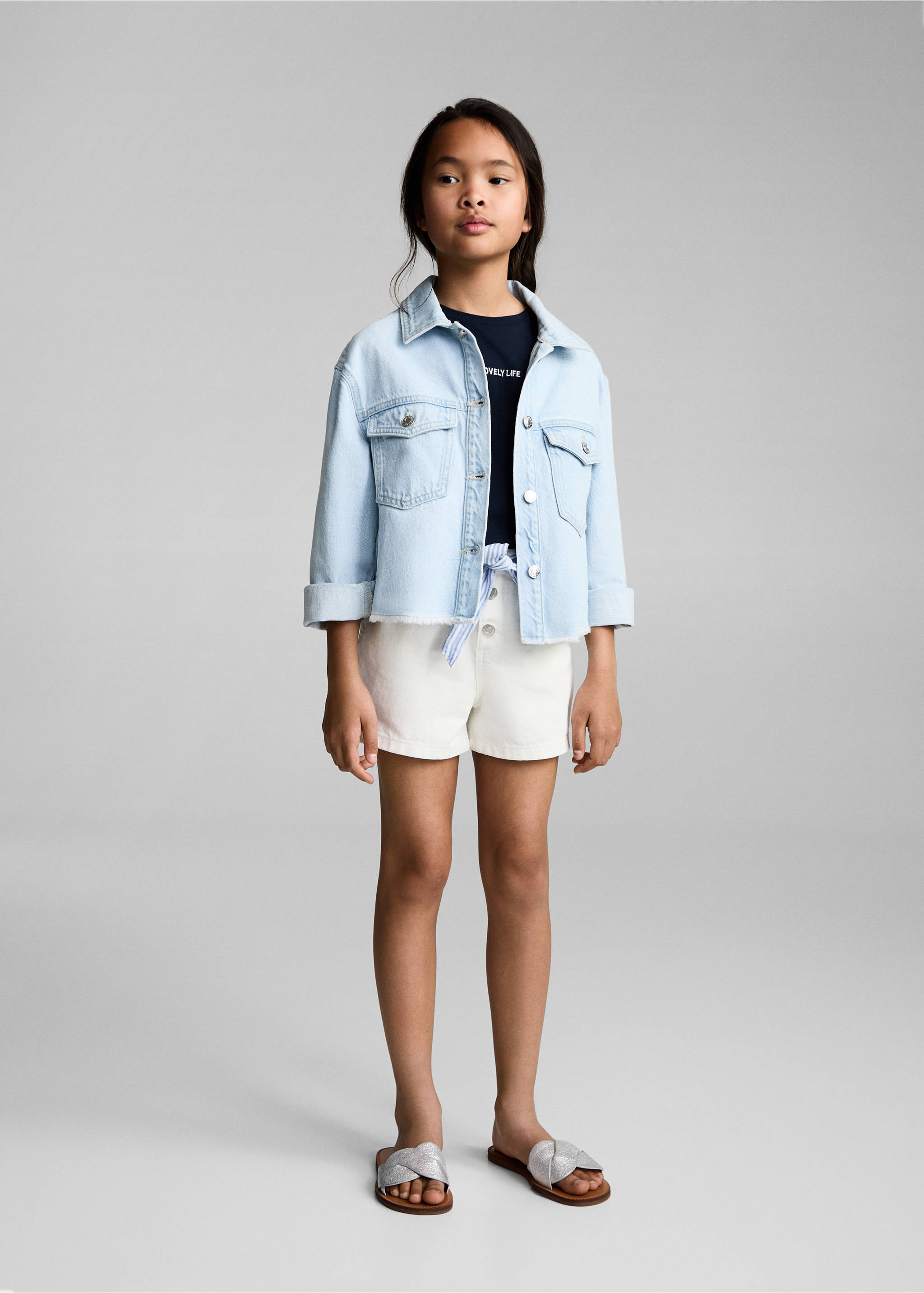 Shorts vaqueros lazo - Plano general, Blanco. Ref: 87025944-00.