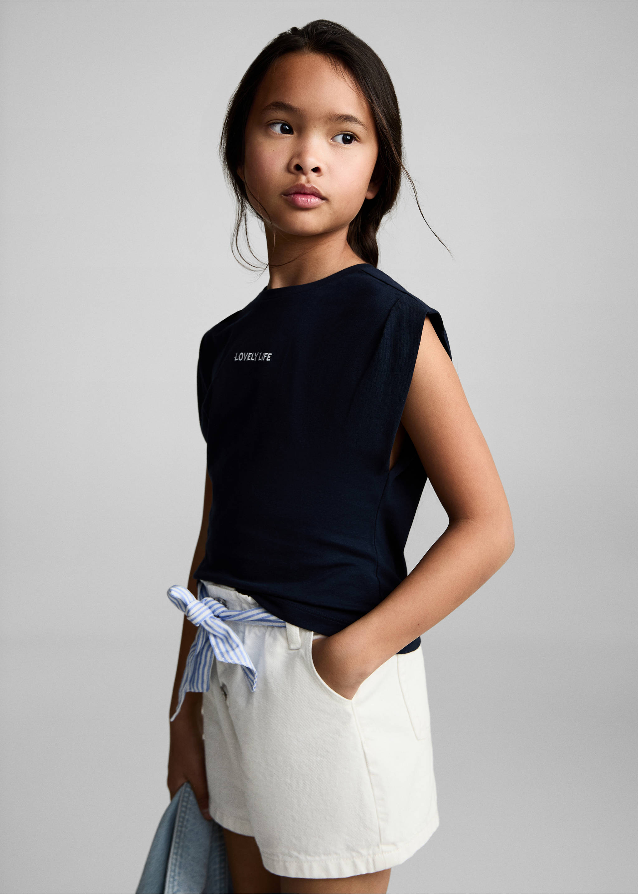 Shorts vaqueros lazo - Plano medio, Blanco. Ref: 87025944-00.