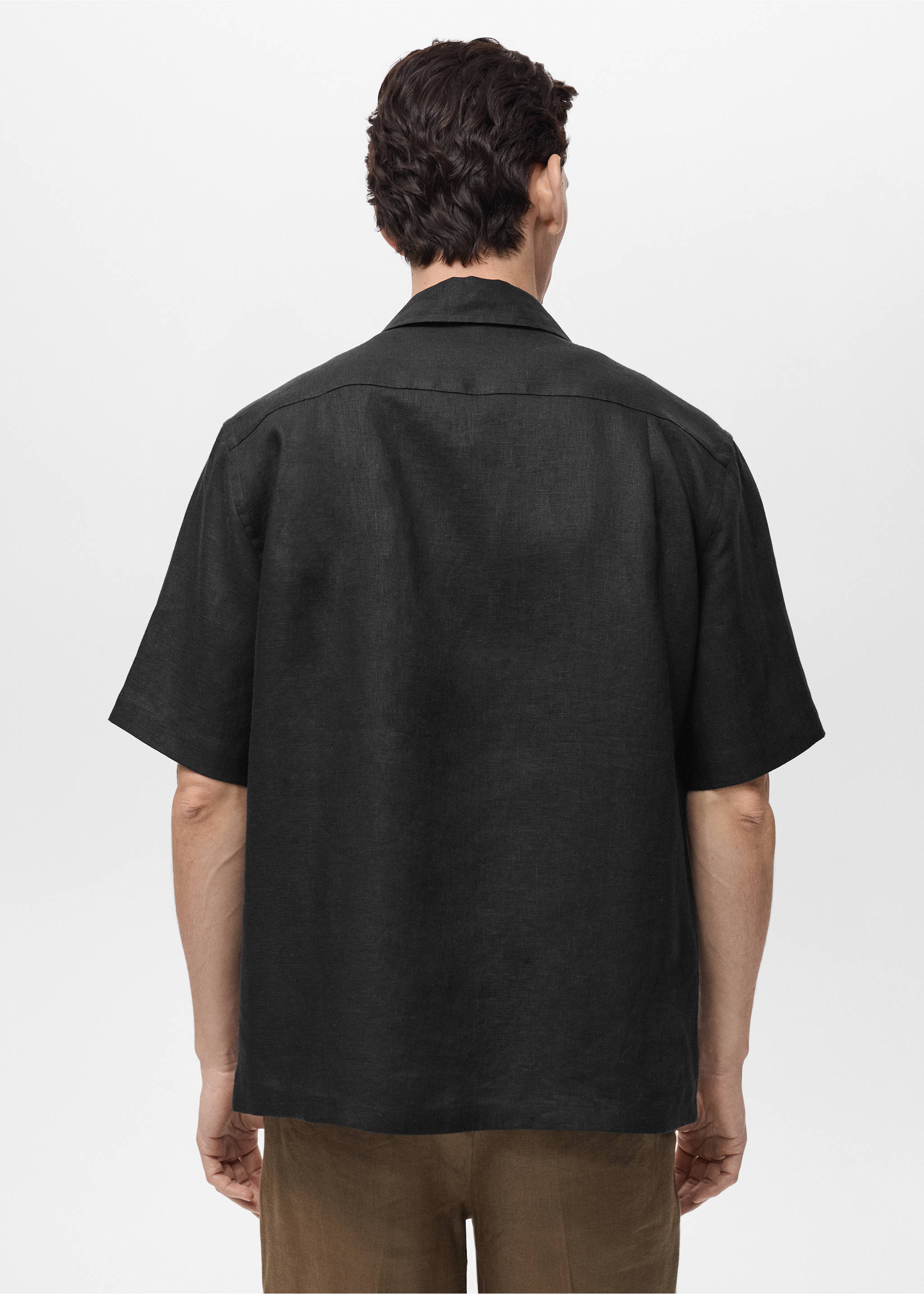 100% linen short sleeve shirt - Reverse of the article, Black. Ref: 87025953-00.