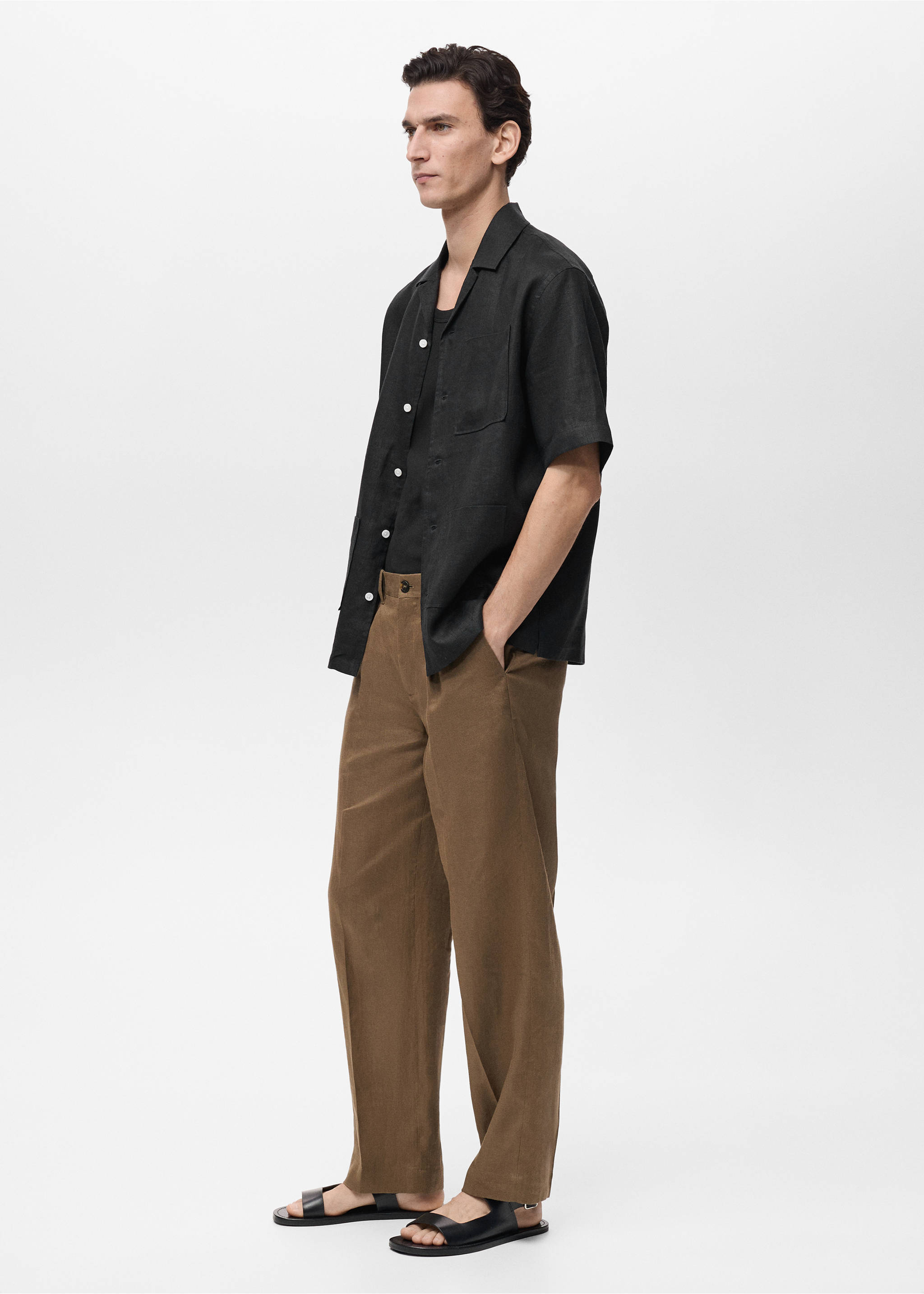 100% linen short sleeve shirt - Details of the article 2, Black. Ref: 87025953-00.