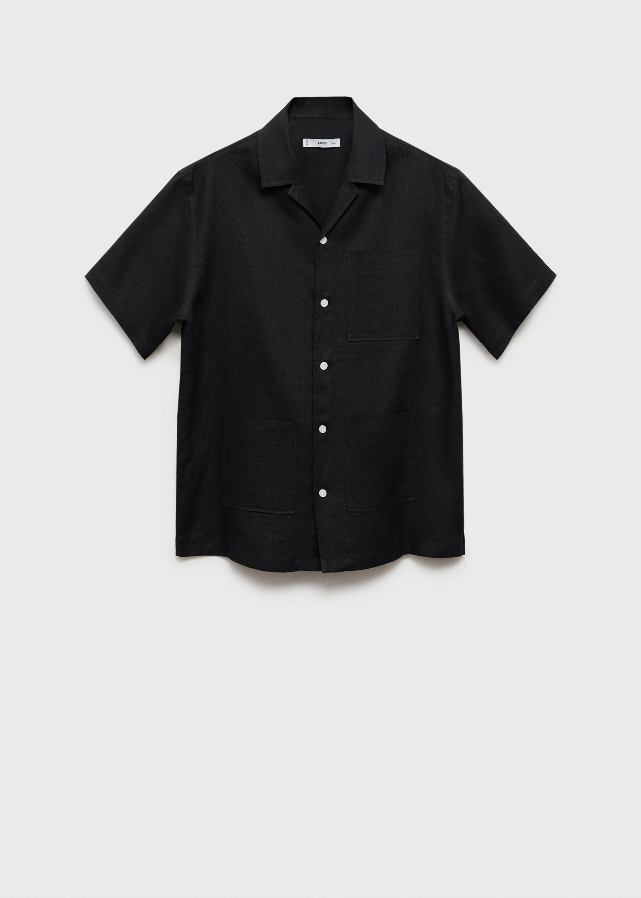 100% linen short sleeve shirt - Article without model, Black. Ref: 87025953-00.