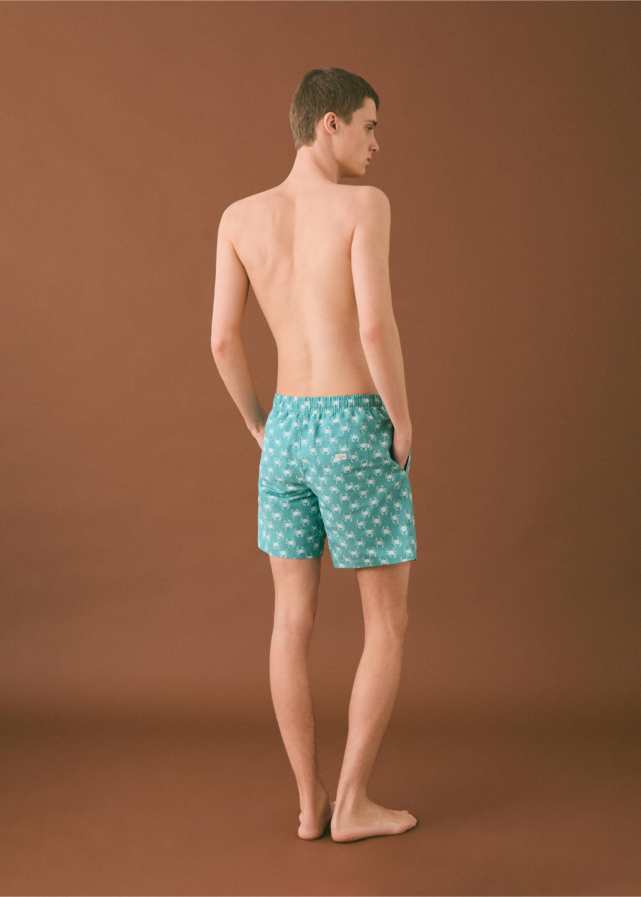 Crab-print swimsuit - Reverse of the article, Pastel Green. Ref: 87025954-00.