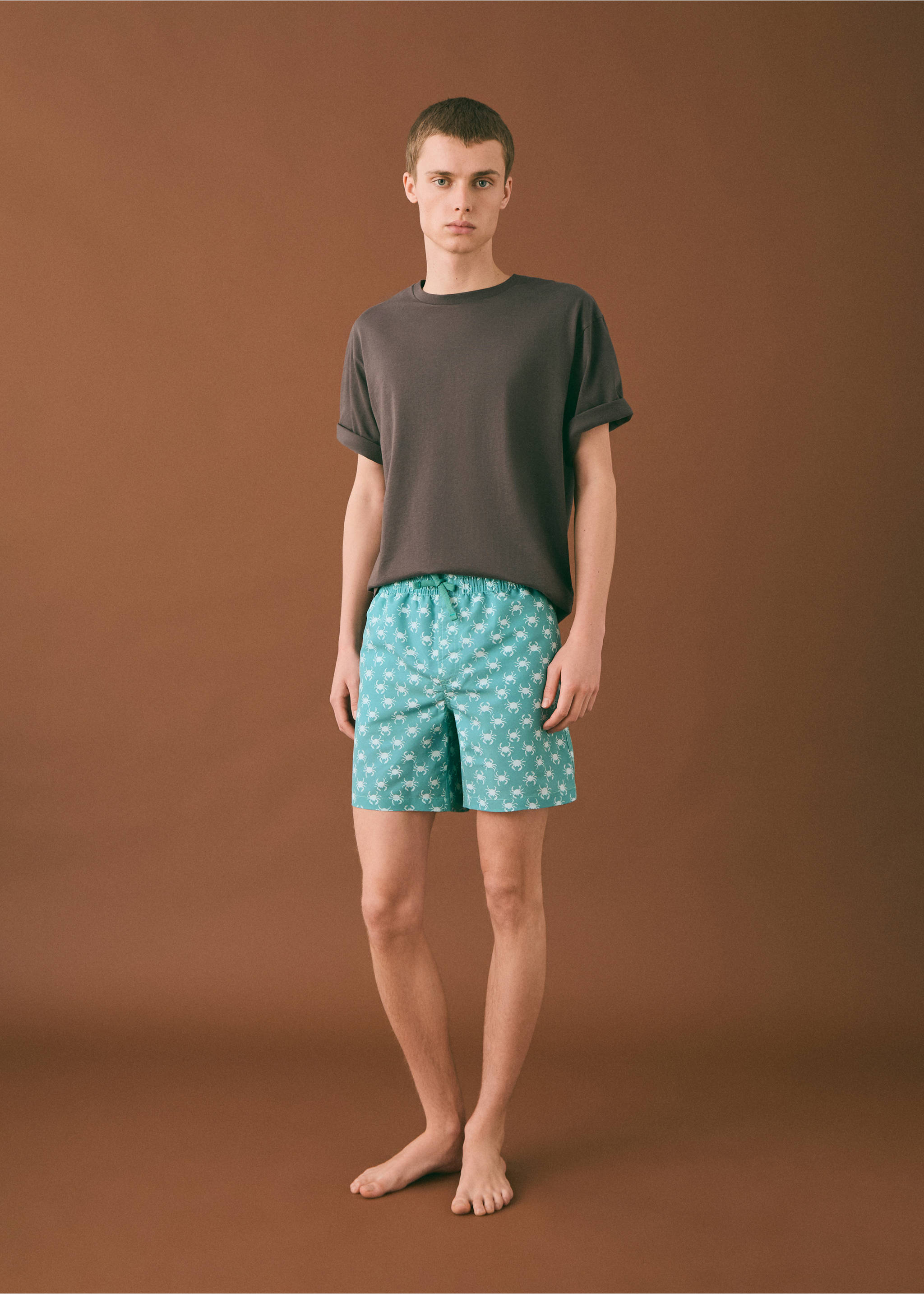 Crab-print swimsuit - Details of the article 2, Pastel Green. Ref: 87025954-00.