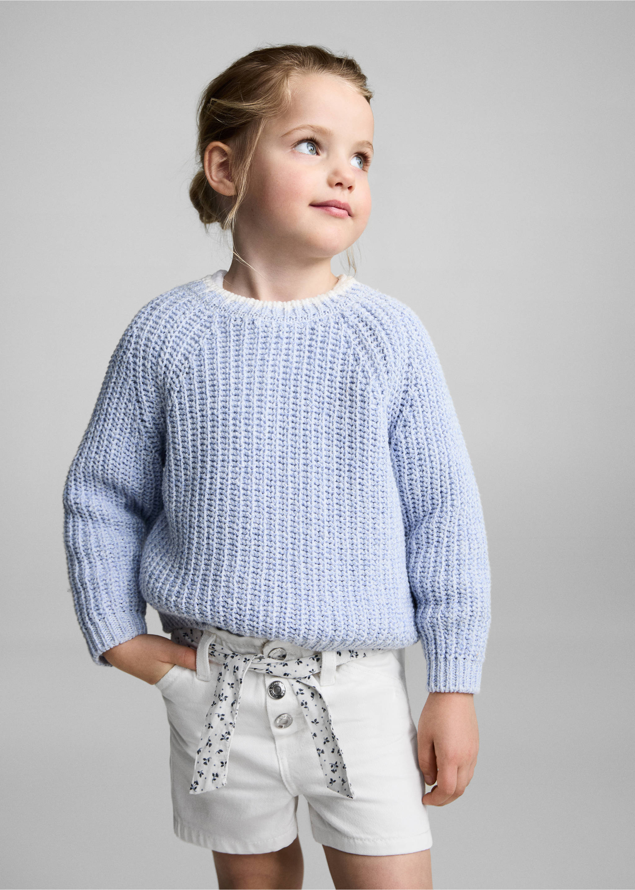 Short en jean ceinture - Plan moyen, Blanc. Ref: 87025955-00.