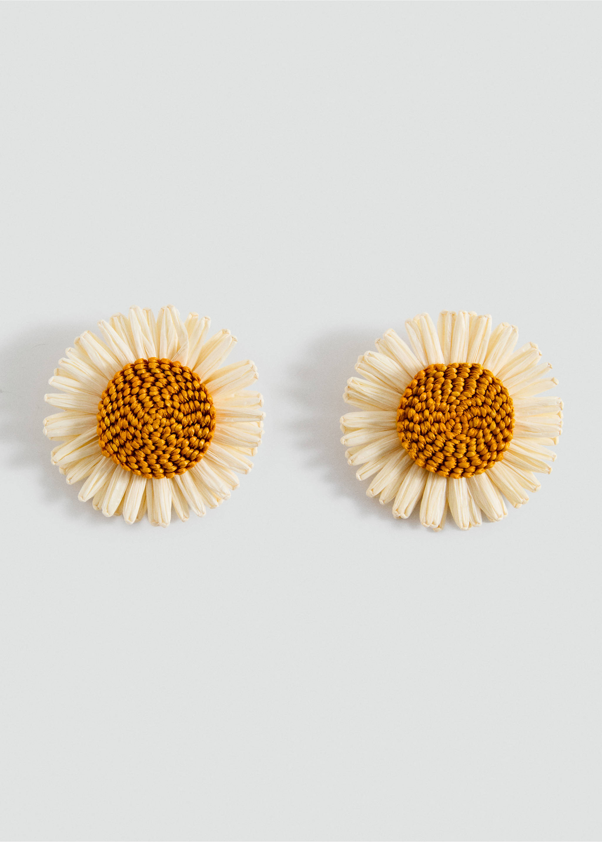 Flowers raffia earrings - Article without model, Beige. Ref: 87025958-00.