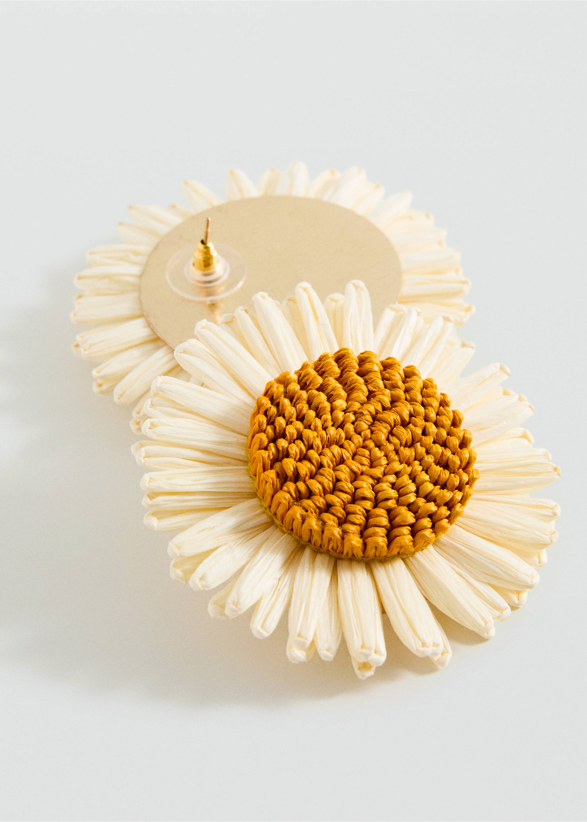 Flowers raffia earrings - Medium plane, Beige. Ref: 87025958-00.