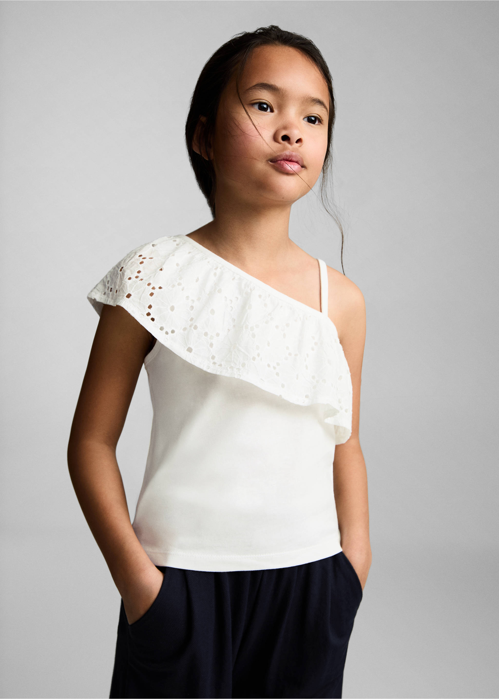 Ruffled asymmetric T-shirt - Medium plane, Off White. Ref: 87025961-00.