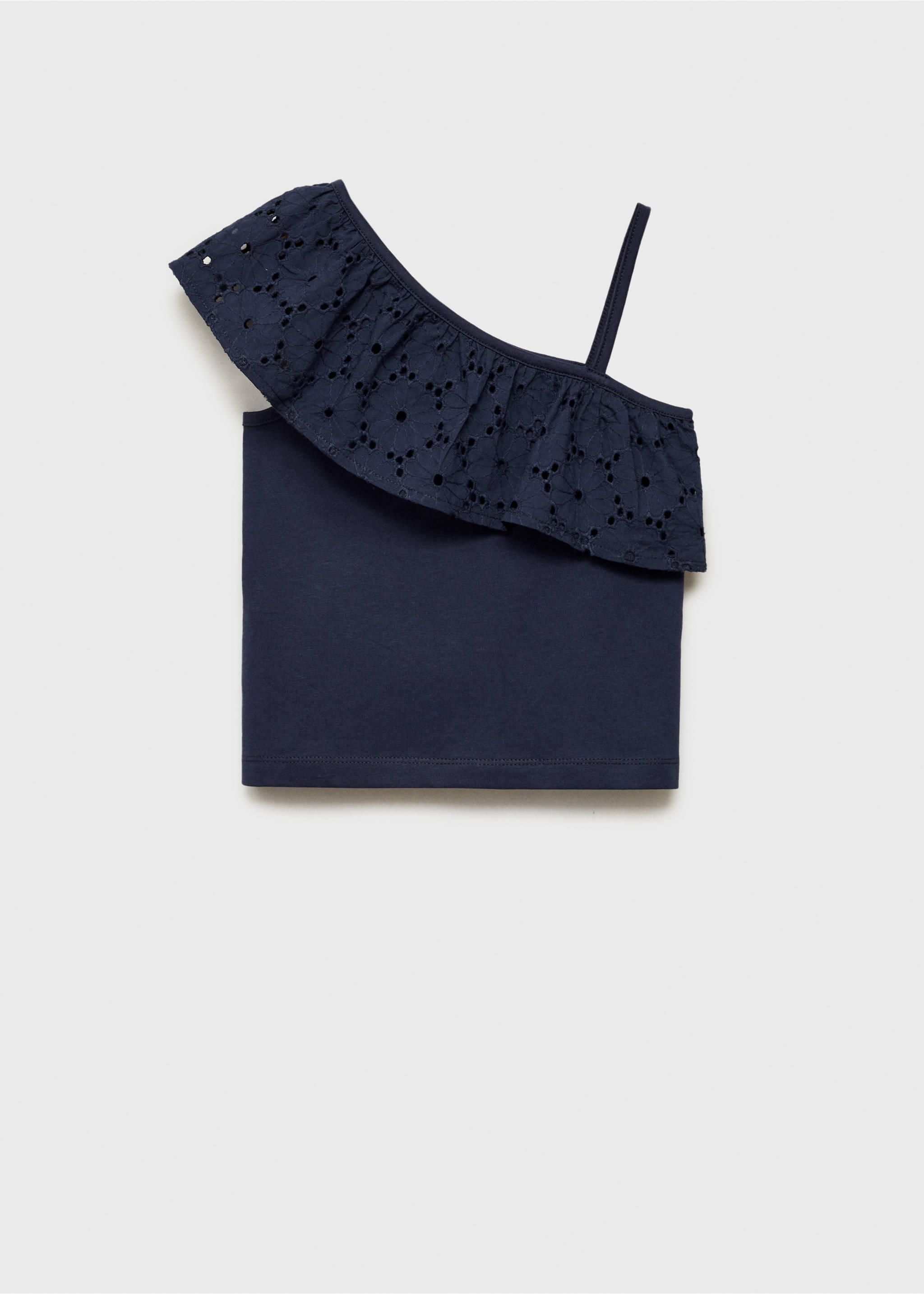 Ruffled asymmetric T-shirt - Article without model, Navy. Ref: 87025961-00.