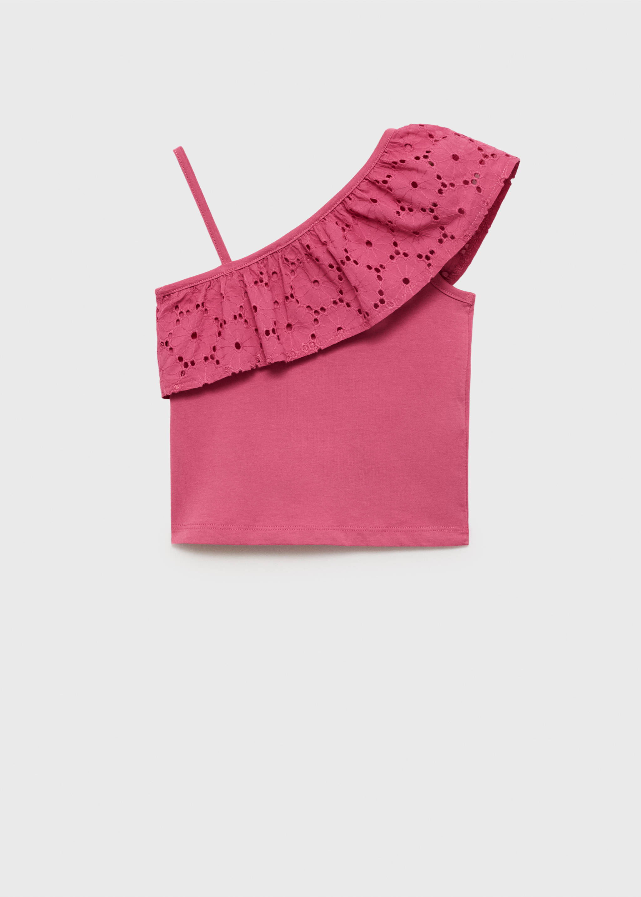 Asymmetrisch T-shirt met ruche - Achterkant van het artikel, Aardbeirood. Ref: 87025961-00.
