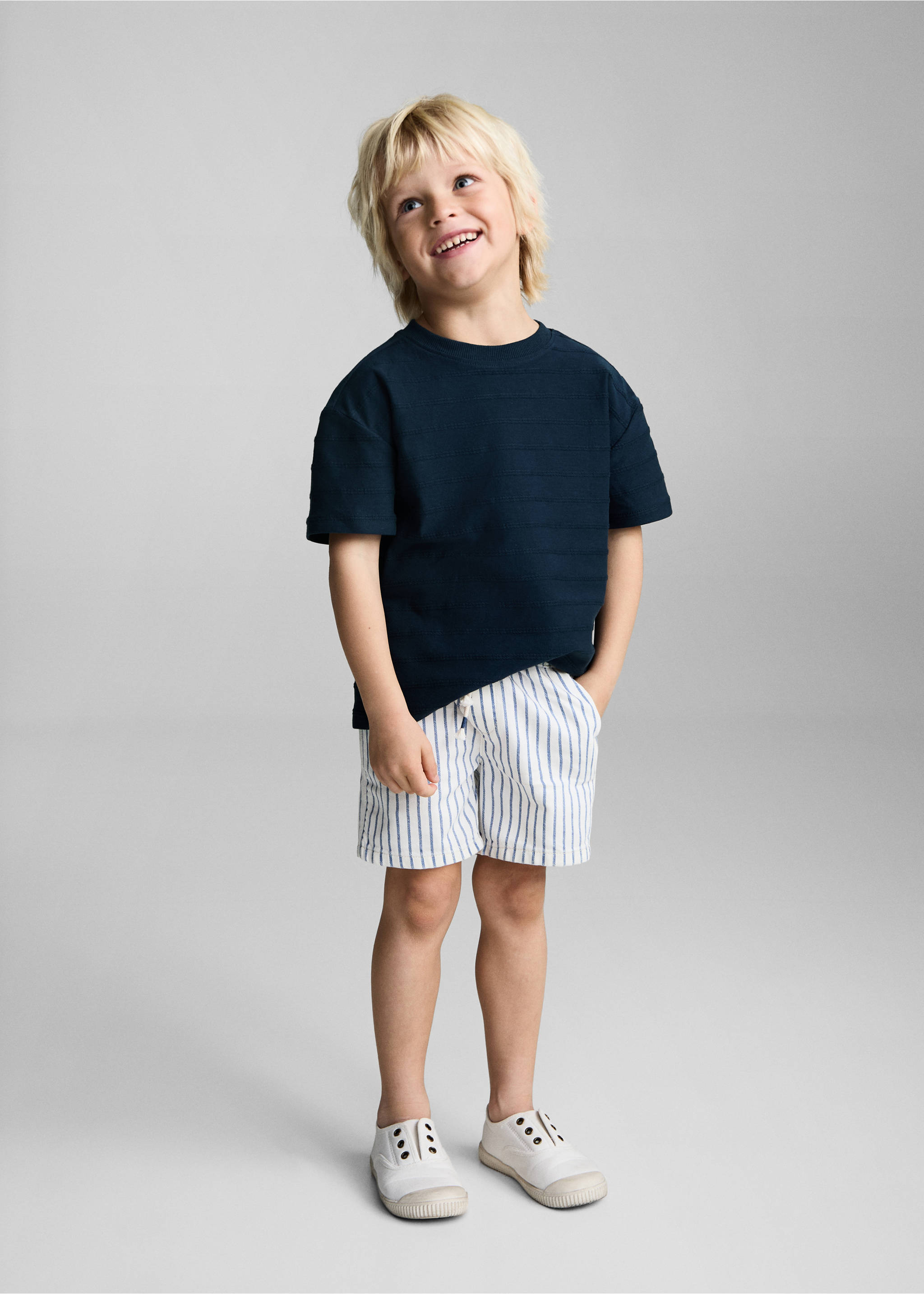Embossed striped cotton T-shirt - General plane, Dark Navy. Ref: 87025964-00.