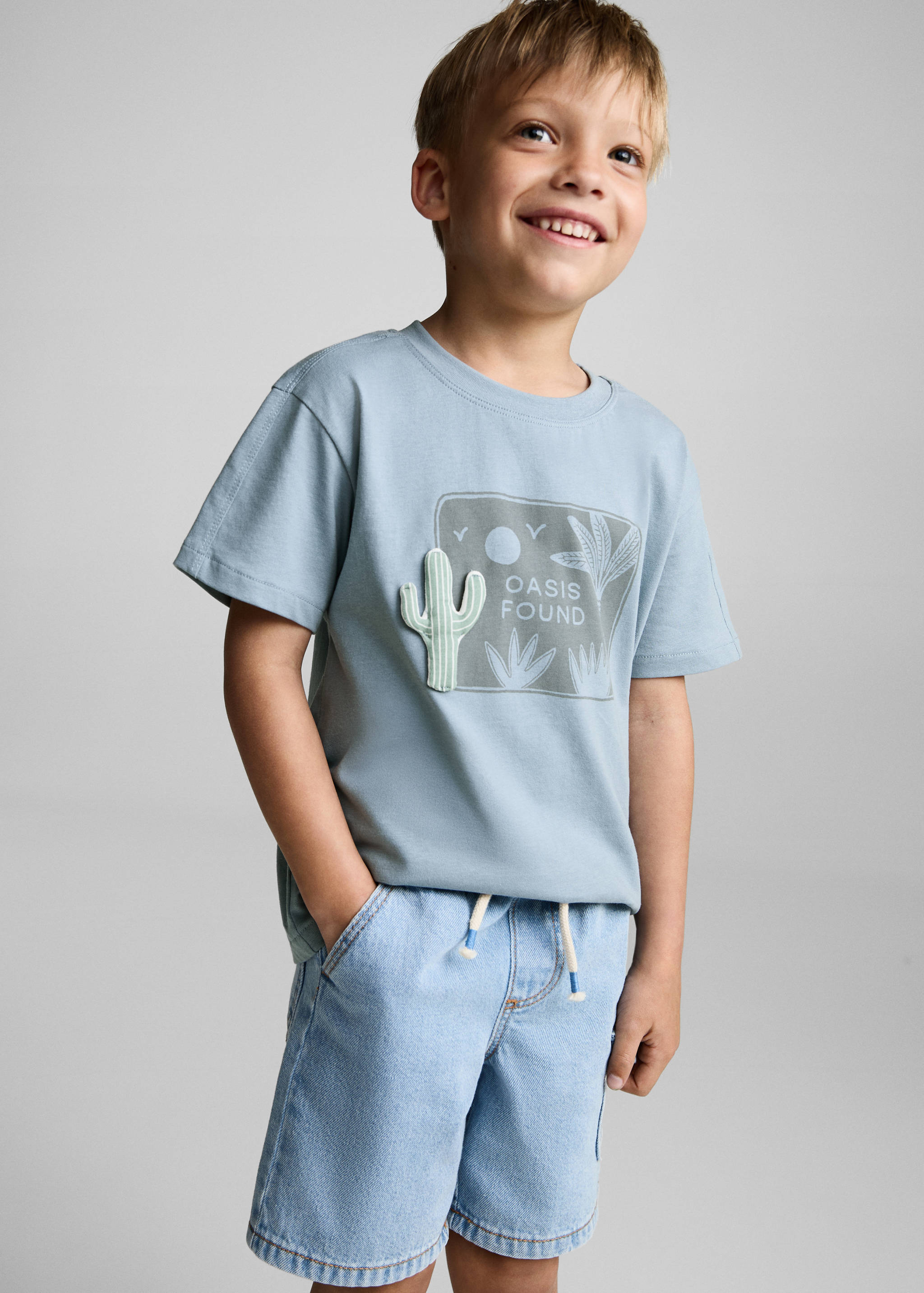 Camiseta algodón dibujo relieve - Plano medio