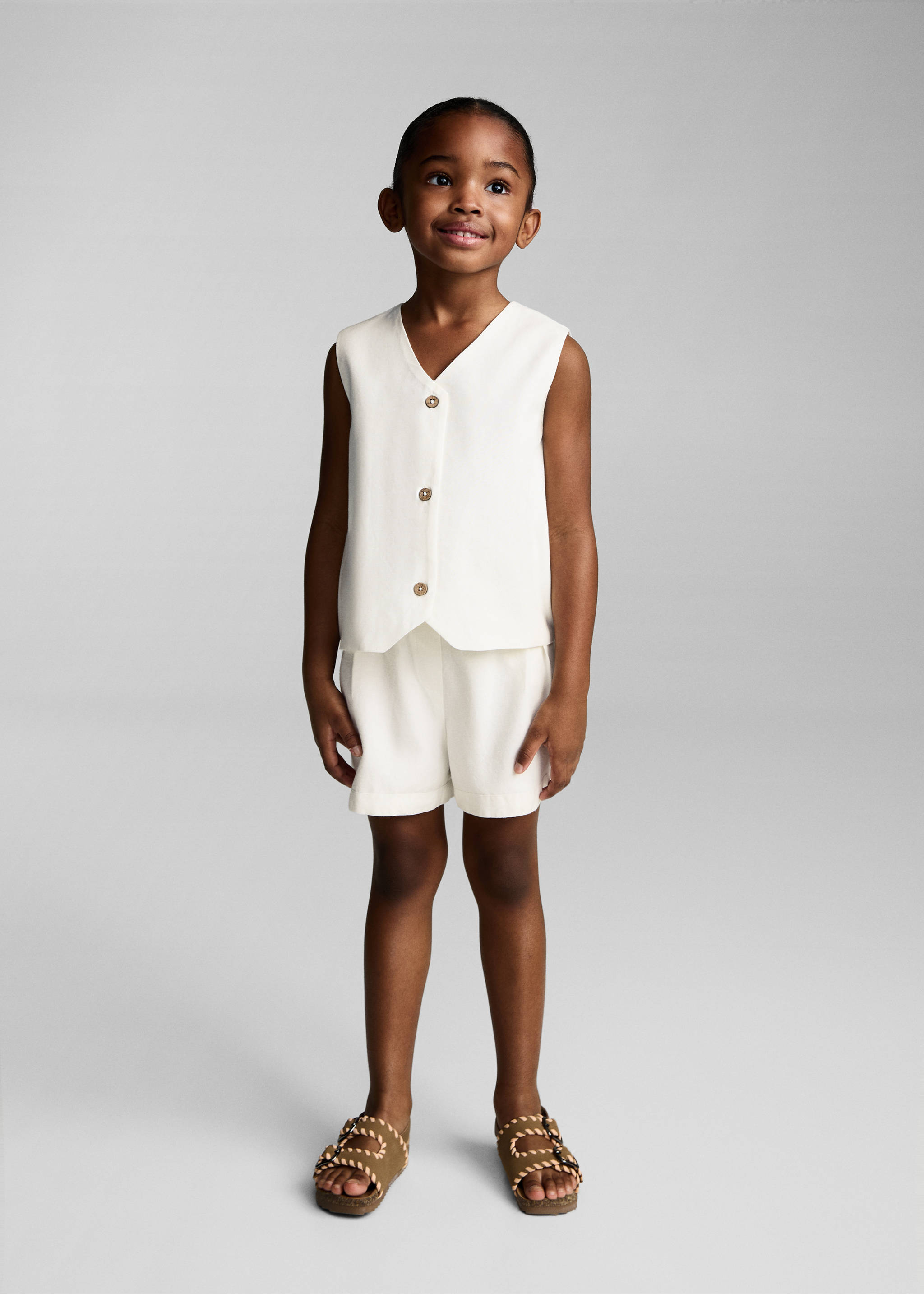 Leinen-Shorts - Allgemeine Ansicht, Weiß. Ref: 87025984-00.