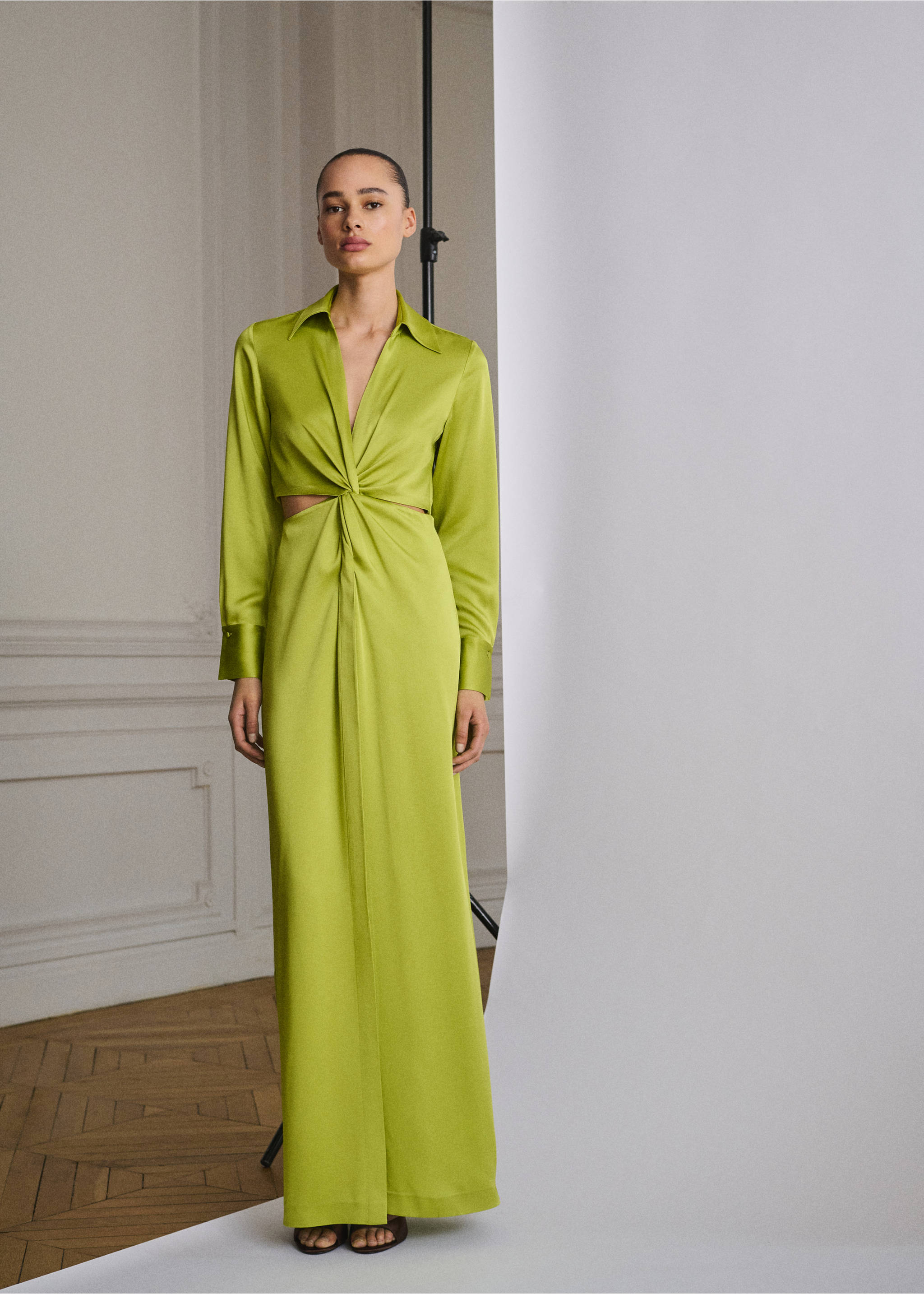 Draped shirt dress with side openings - General plane, Lime. Ref: 87025989-00.