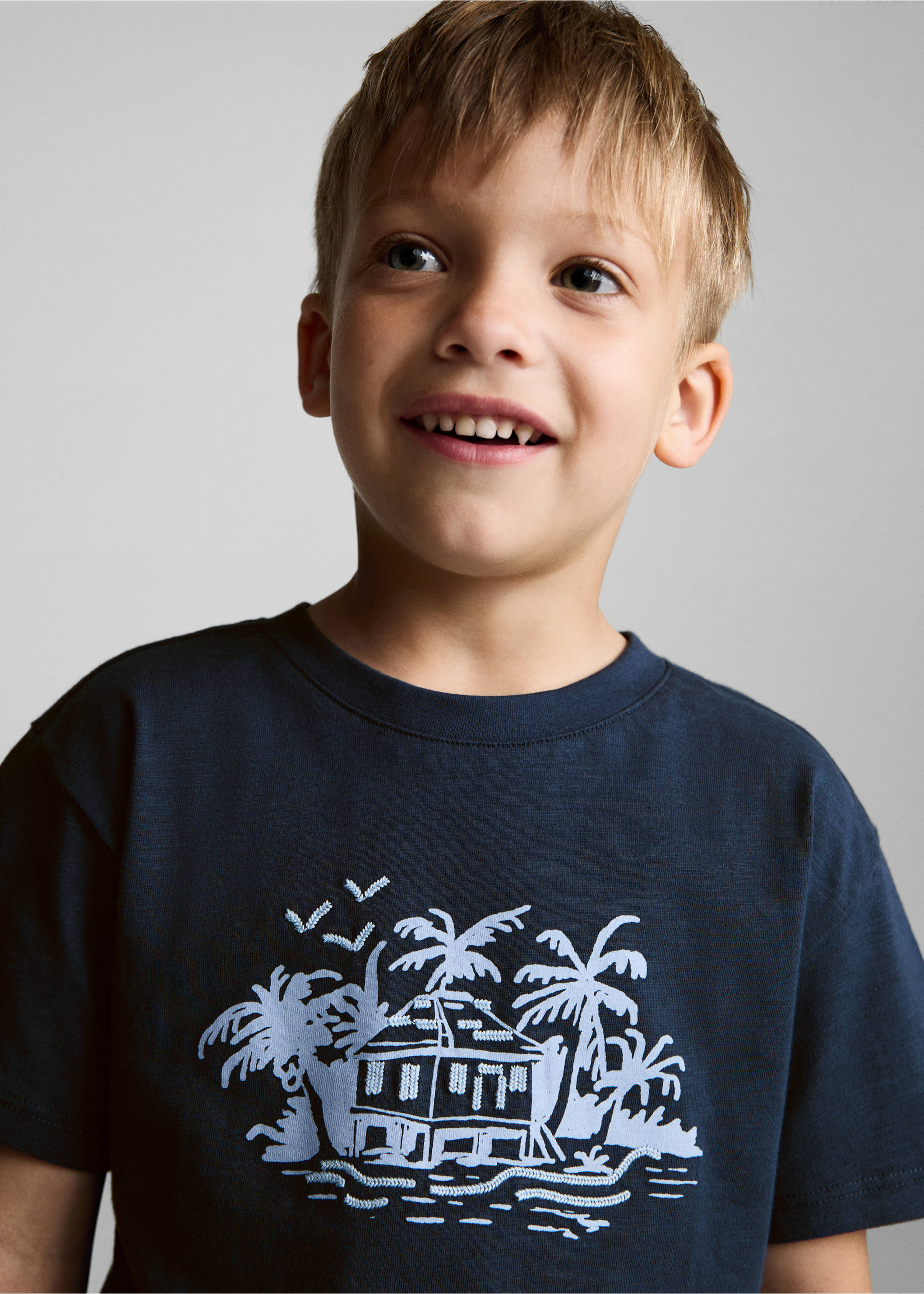 T-shirt de algodão com desenho em relevo - Pormenor do artigo 1, Azul-marinho. Ref: 87025992-00.