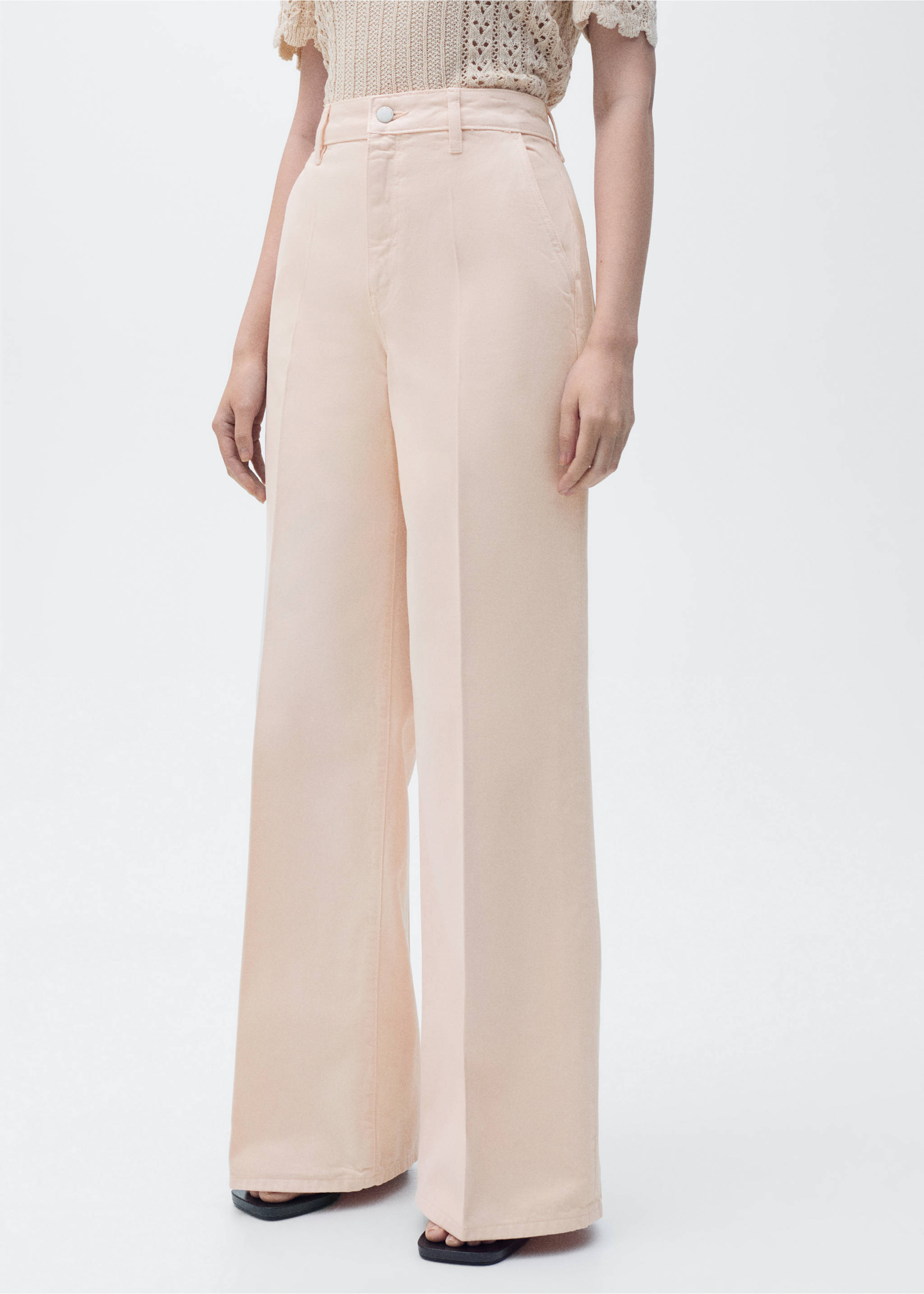 Weit geschnittene High-Waist-Jeans - Mittlere Ansicht, Pastellrosa. Ref: 87025994-00.