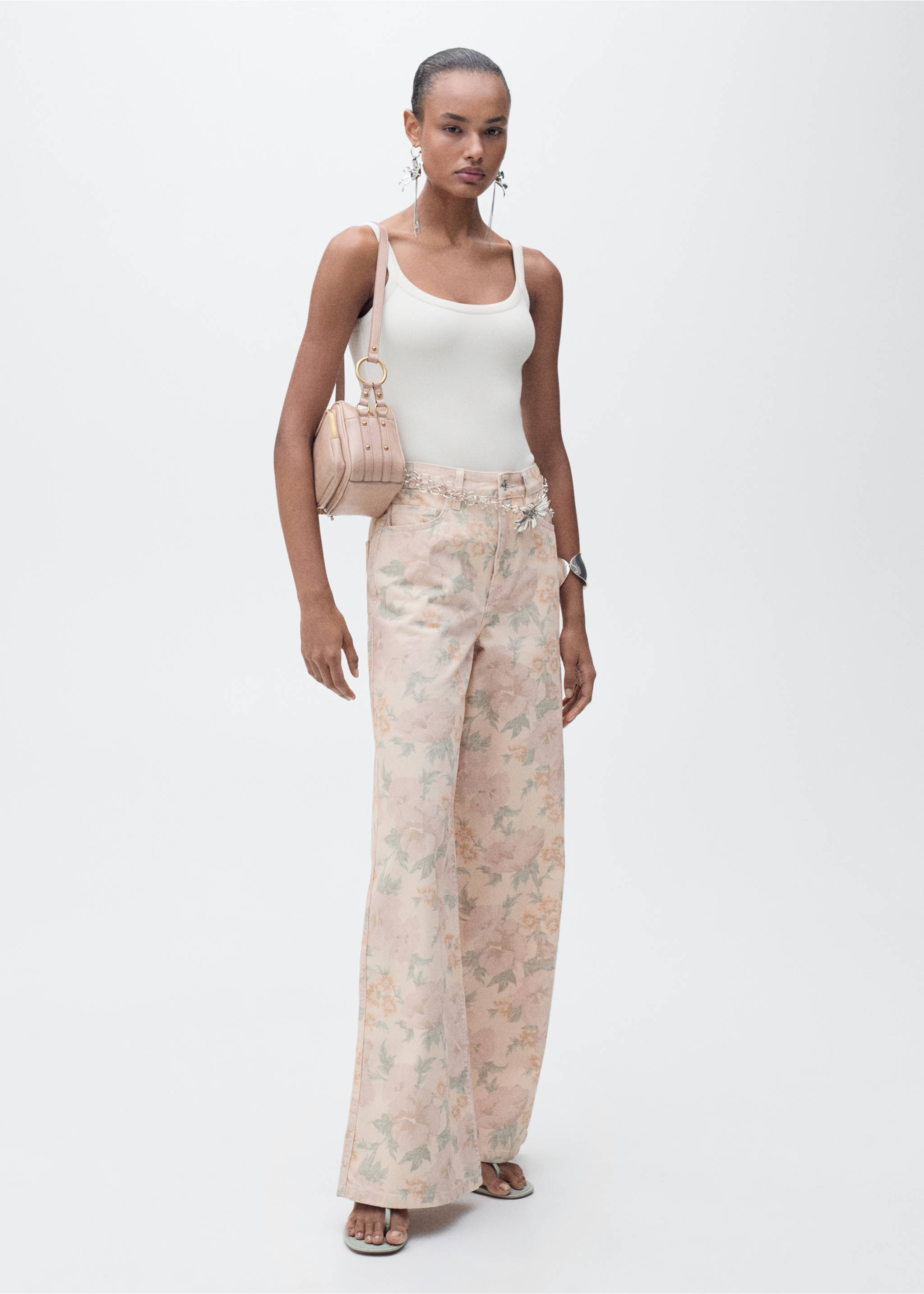 Floral-print wide leg jeans - General plane, Pastel Pink. Ref: 87025995-00.