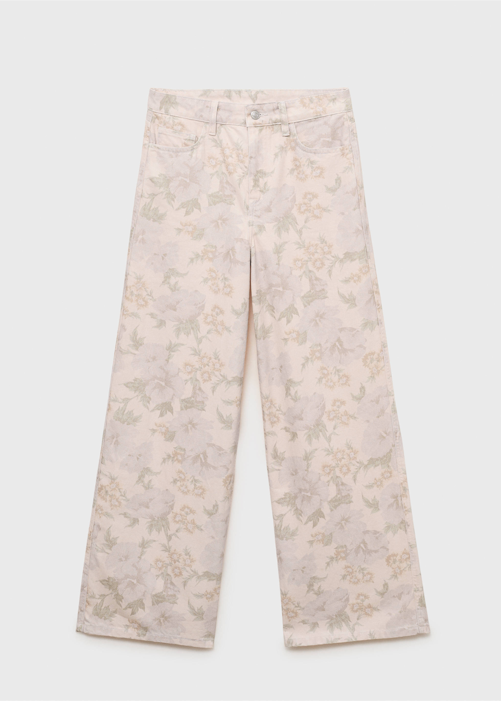 Floral-print wide leg jeans - Article without model, Pastel Pink. Ref: 87025995-00.