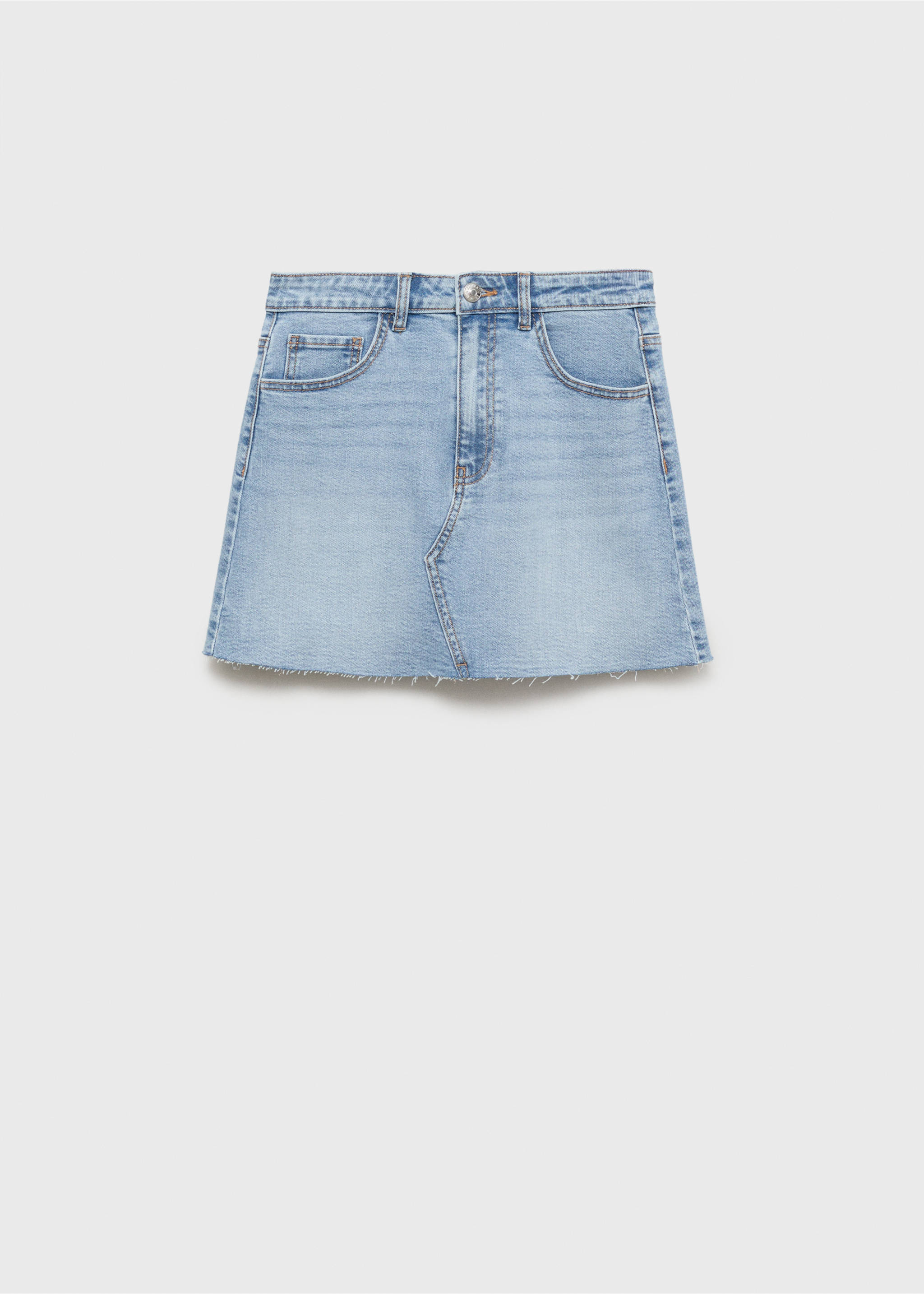 Minikjol i denim fransad fåll - Artikel utan modell, Mellanblå. Ref: 87026338-00.