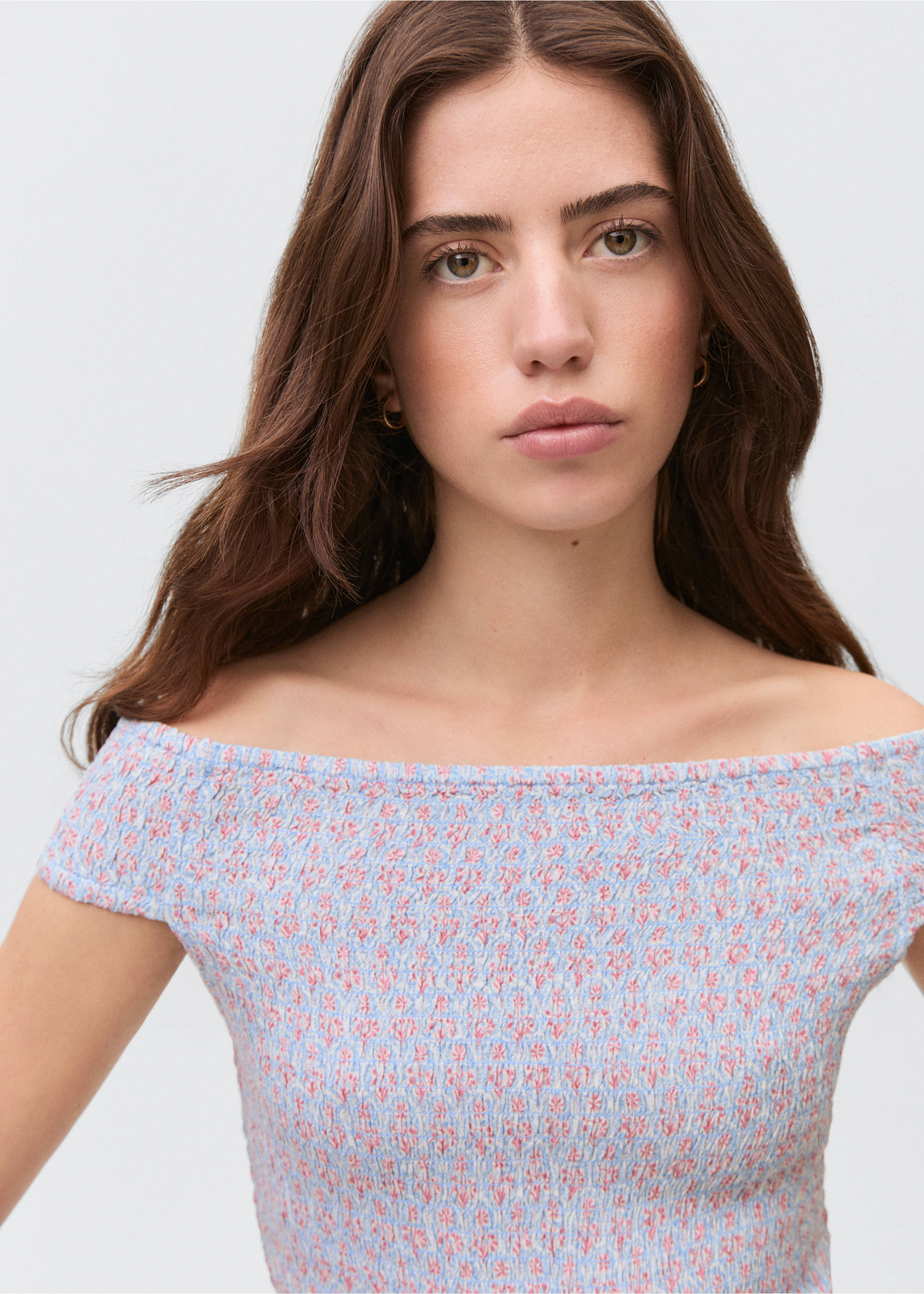 Top off-shoulder estampado - Detalle del artículo 1, Azul celeste. Ref: 87026339-00.