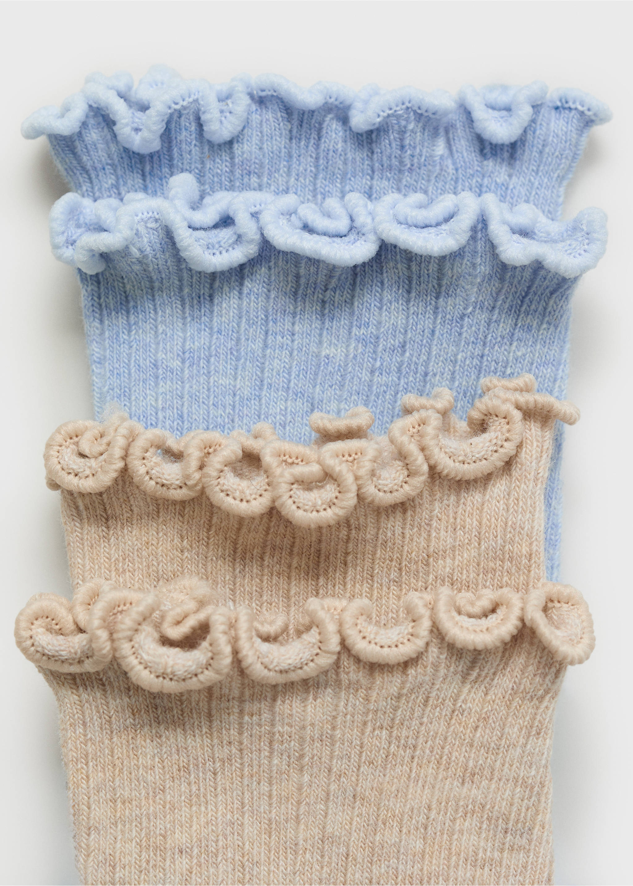 Pack of two ribbed socks with double ruffled cuffs in light blue and beige., Sky Blue. Ref: 87026348-00.