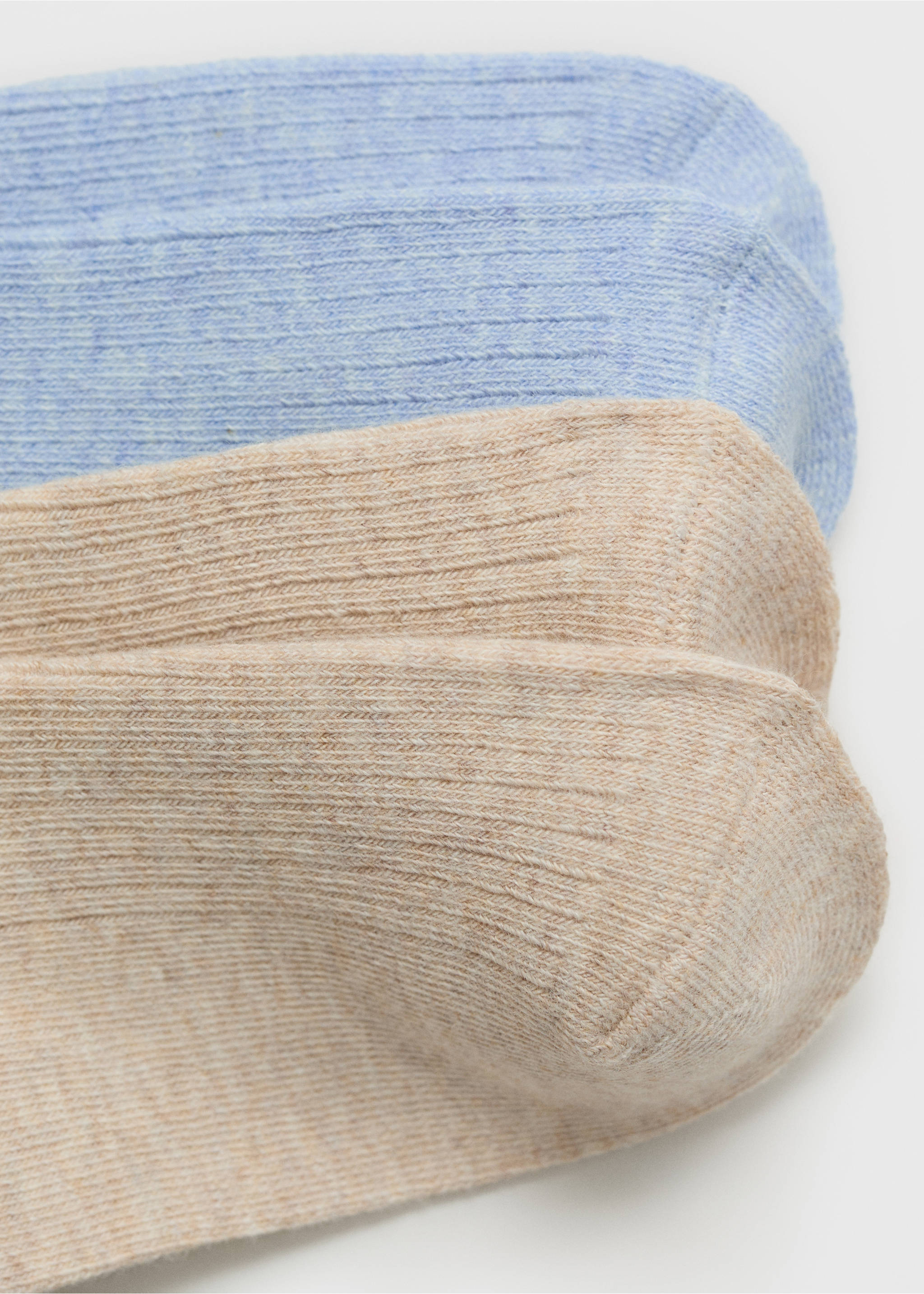 Close-up of ribbed knit socks in blue and beige., Sky Blue. Ref: 87026348-00.