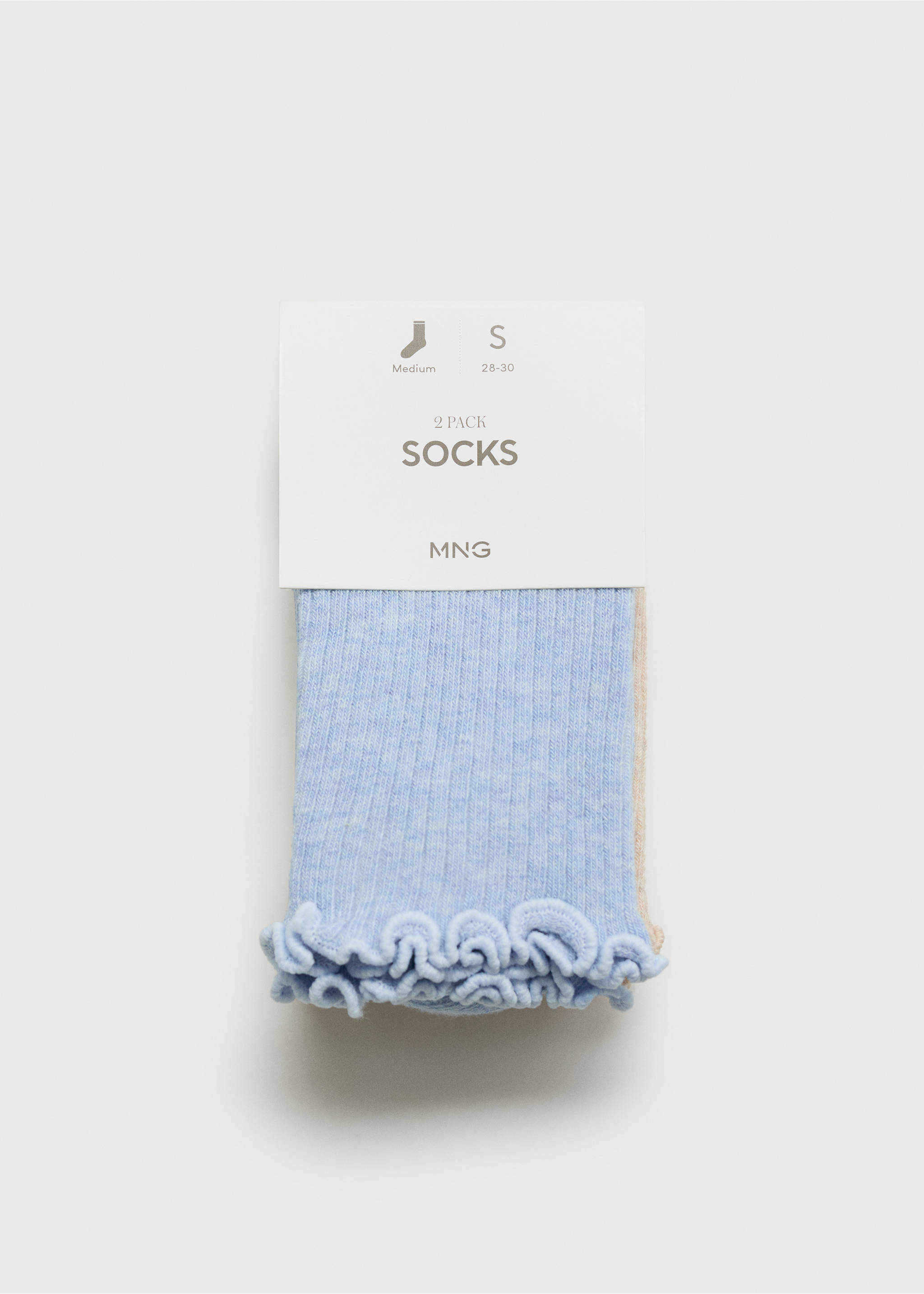Blue ribbed socks with ruffled cuffs, shown in a two-pack packaging., Sky Blue. Ref: 87026348-00.