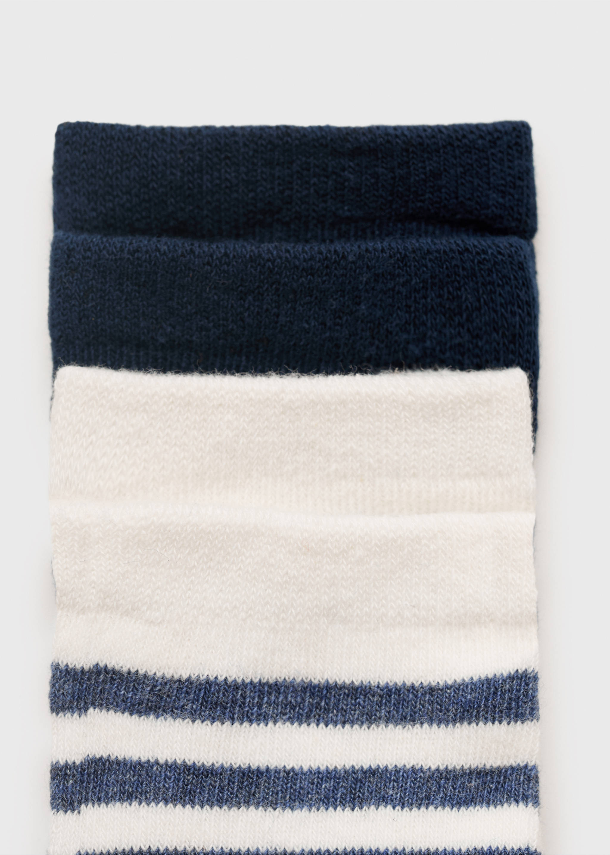 Pack of three children's socks in navy, off-white, and striped designs., Dark Navy. Ref: 87026350-00.