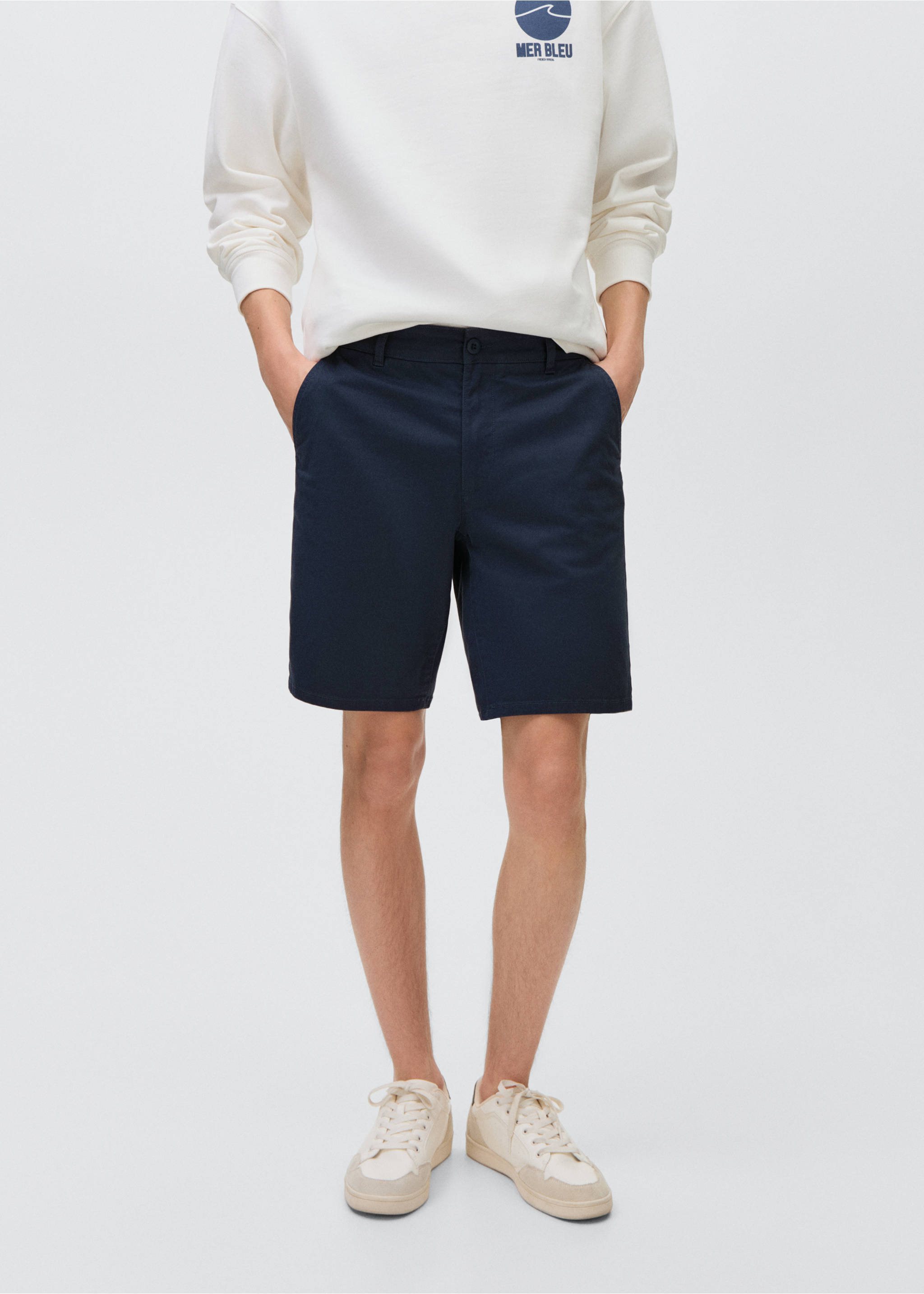 Bermuda coton - Plan moyen, Bleu marine. Ref: 87026359-00.