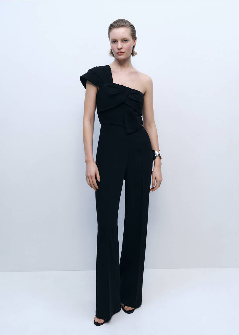 Long jumpsuit with draped neckline